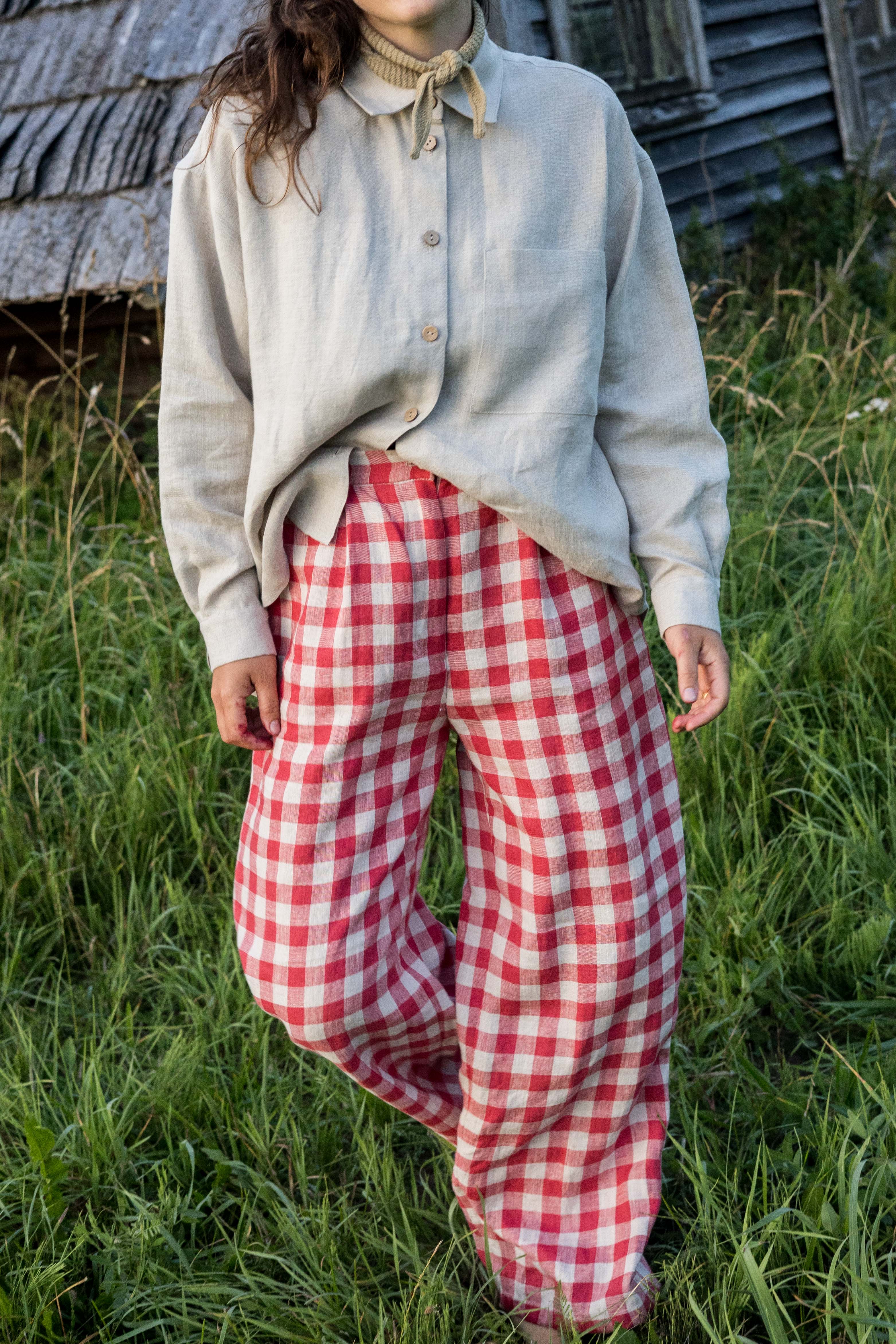 Laumė linen Linen Tops Vandenė chemise en lin bleu ciel oversize
