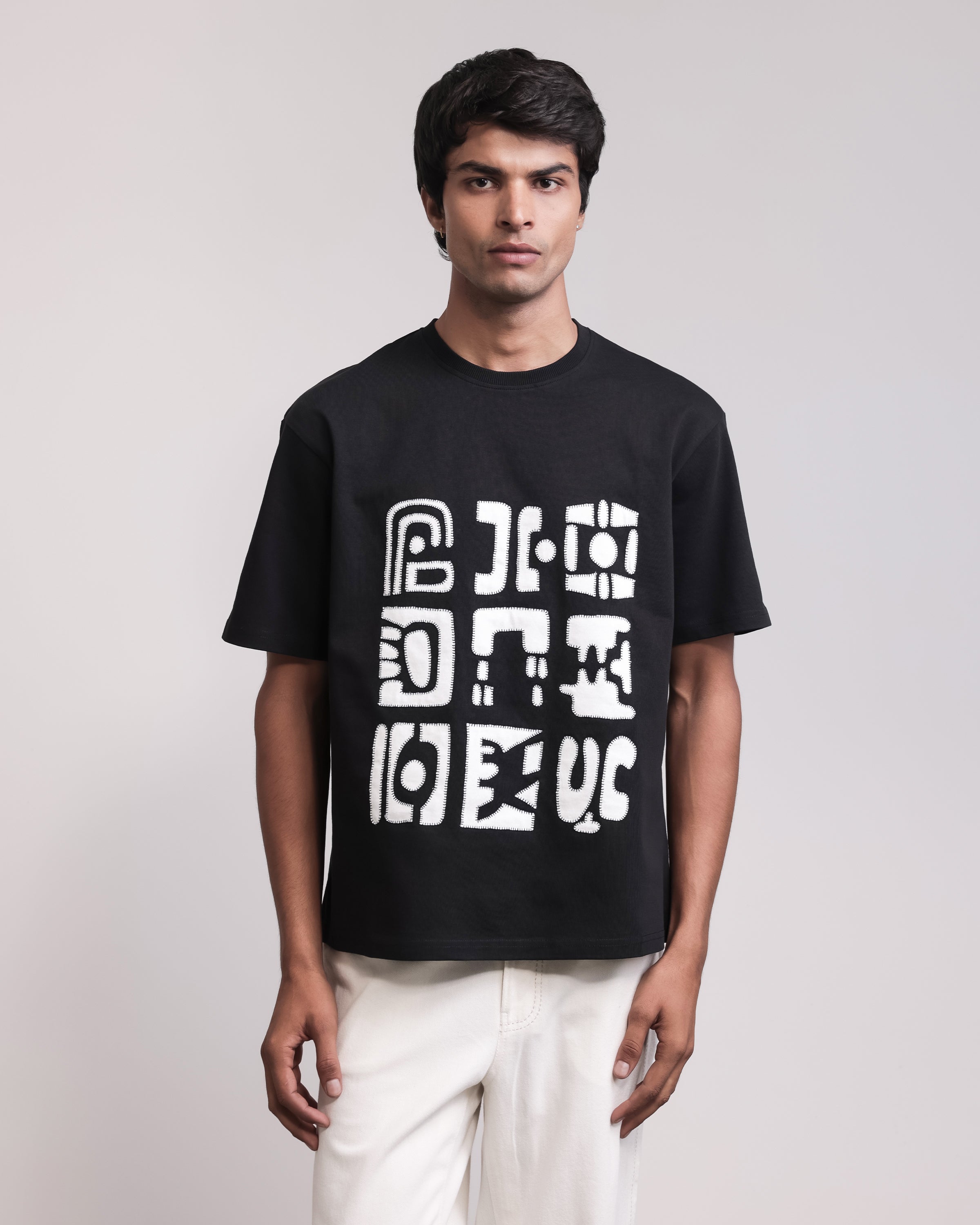 COUNTRYMADE T-shirts Fossils Patchwork T-shirt noir en coton