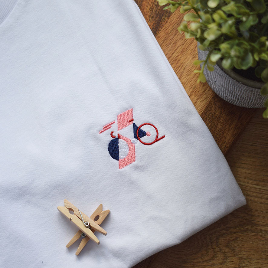 Juste Un T-shirt T-shirts Brodés Vélo 3D t-shirt blanc brodé