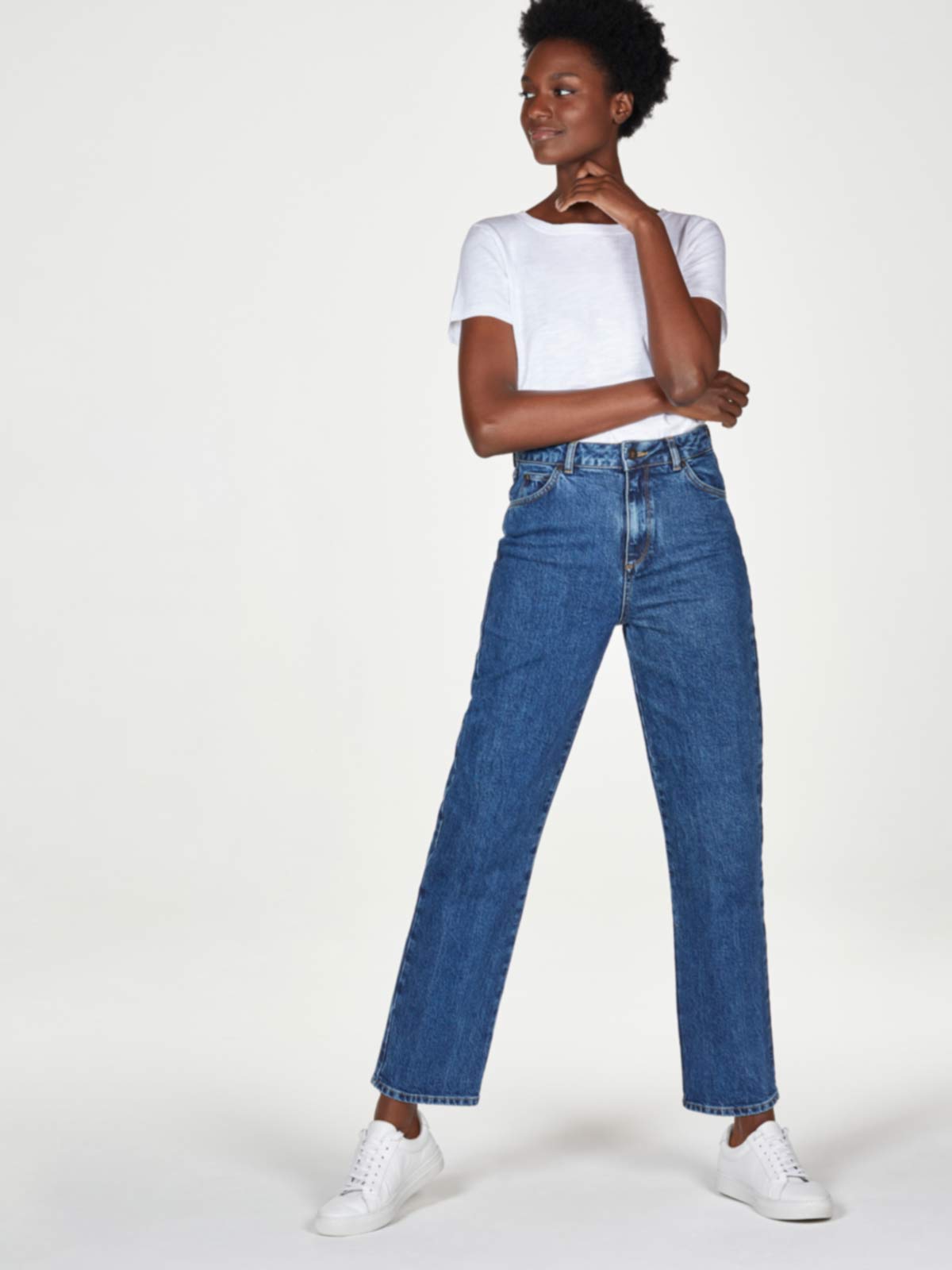 Sourire Multicolore Pantalons jean droit en coton bio bleu délavé