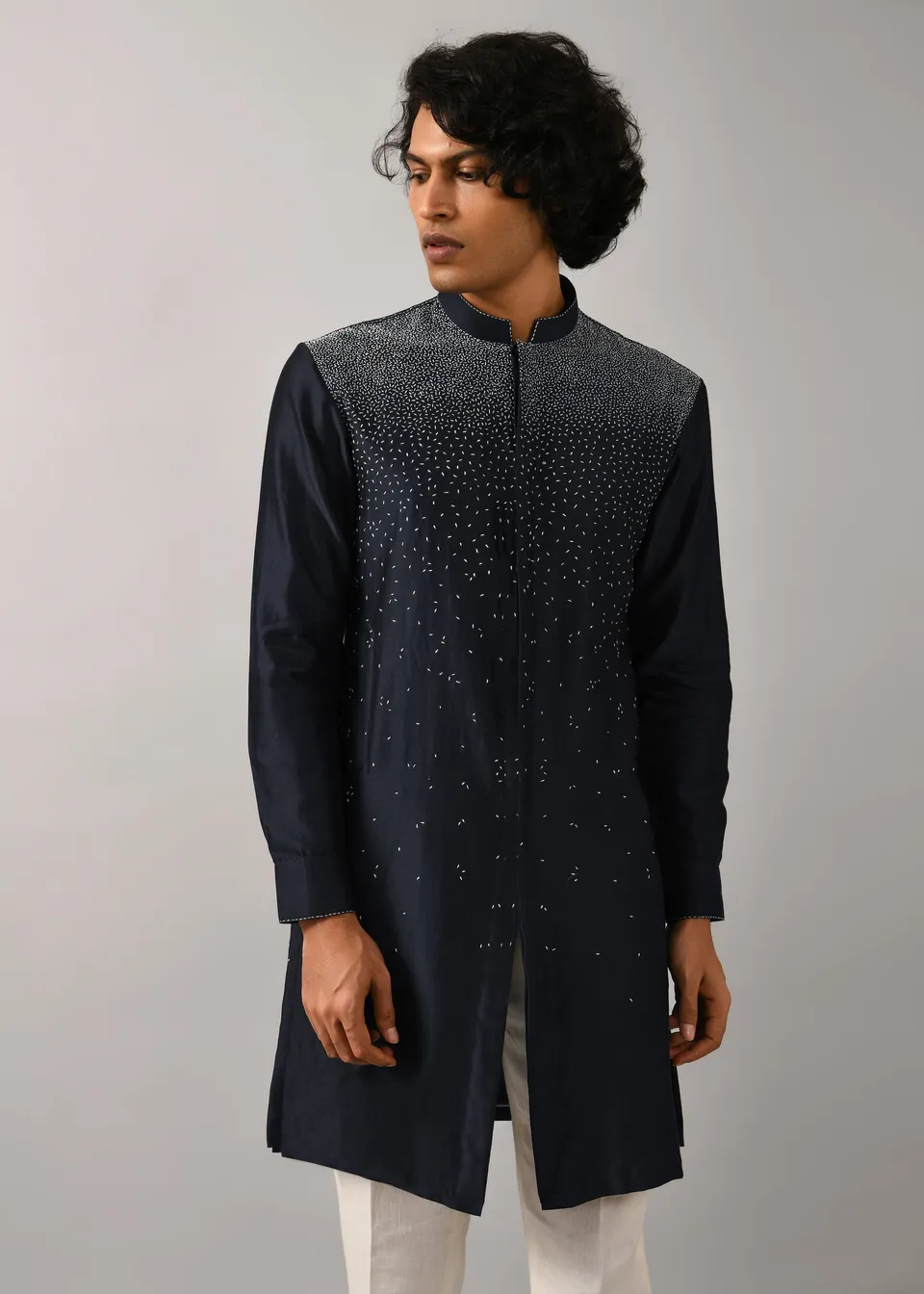 COUNTRYMADE Kurtas Night Sky Front Open Embroidered Kurta bleu marine