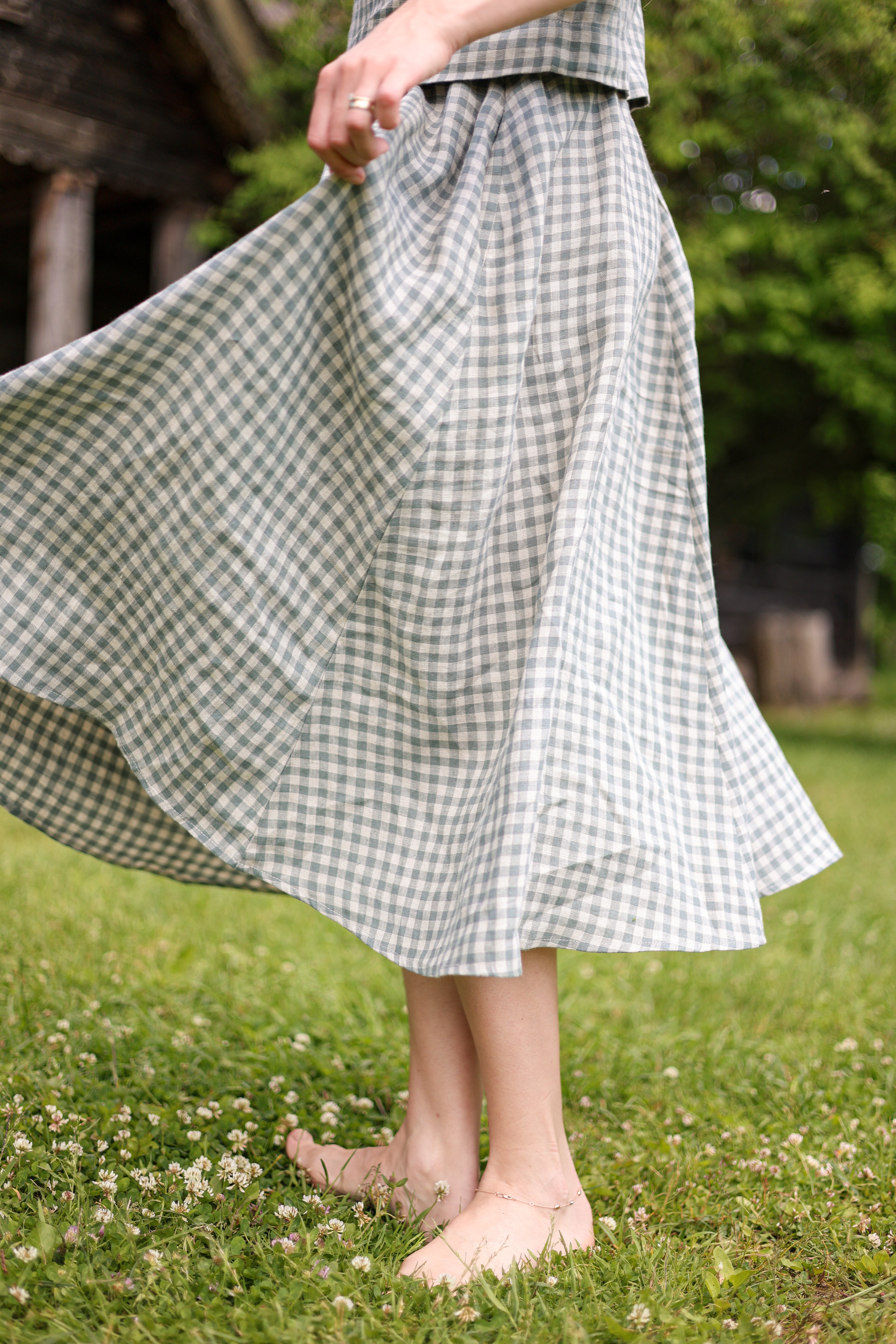 Laumė linen Linen Bottoms Juliette jupe en lin vert forêt taille élastique