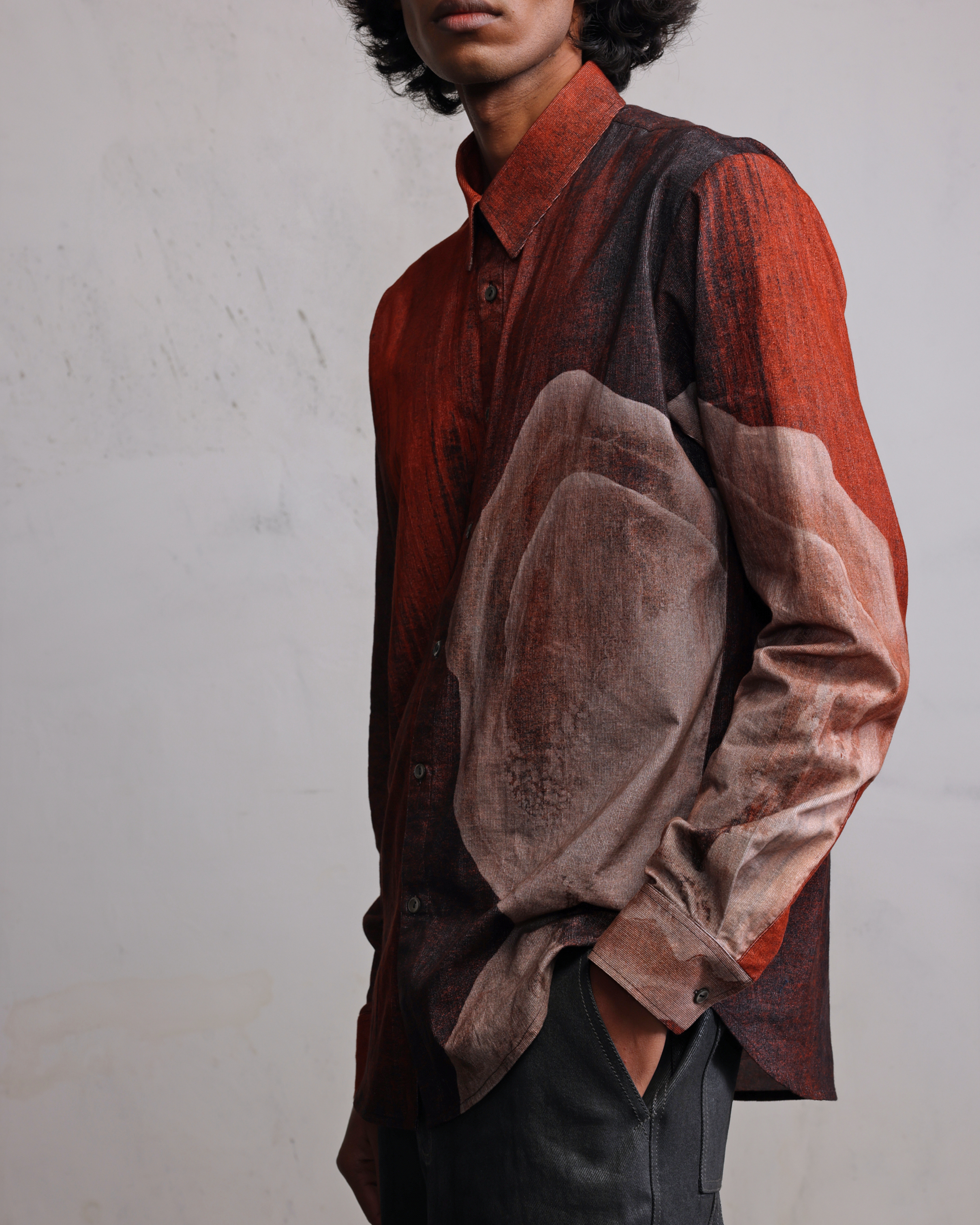 COUNTRYMADE Shirts Obscured Rust Face Printed Shirt en velours côtelé