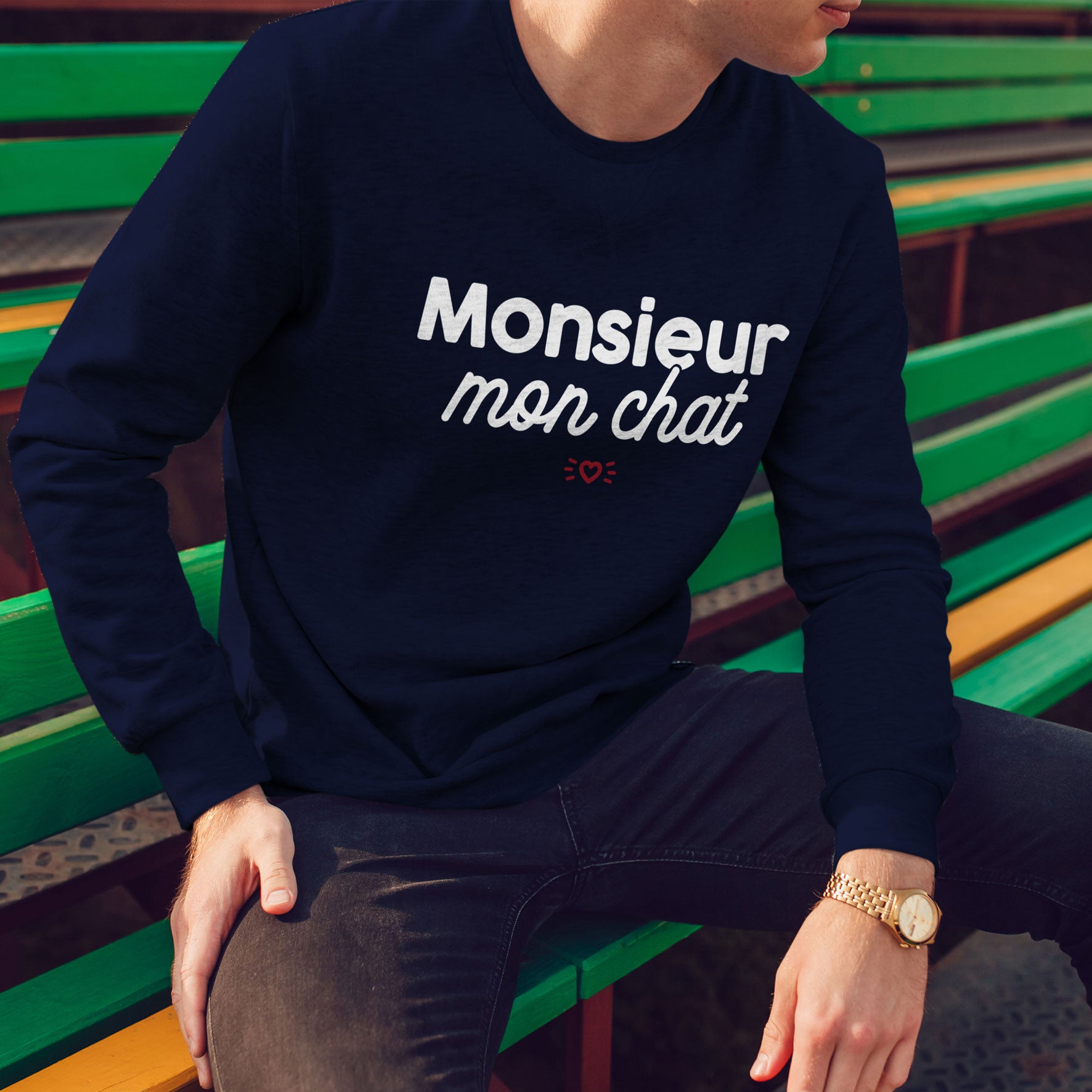 Juste Un T-shirt Sweats Imprimés Monsieur mon chat sweat homme gris chiné