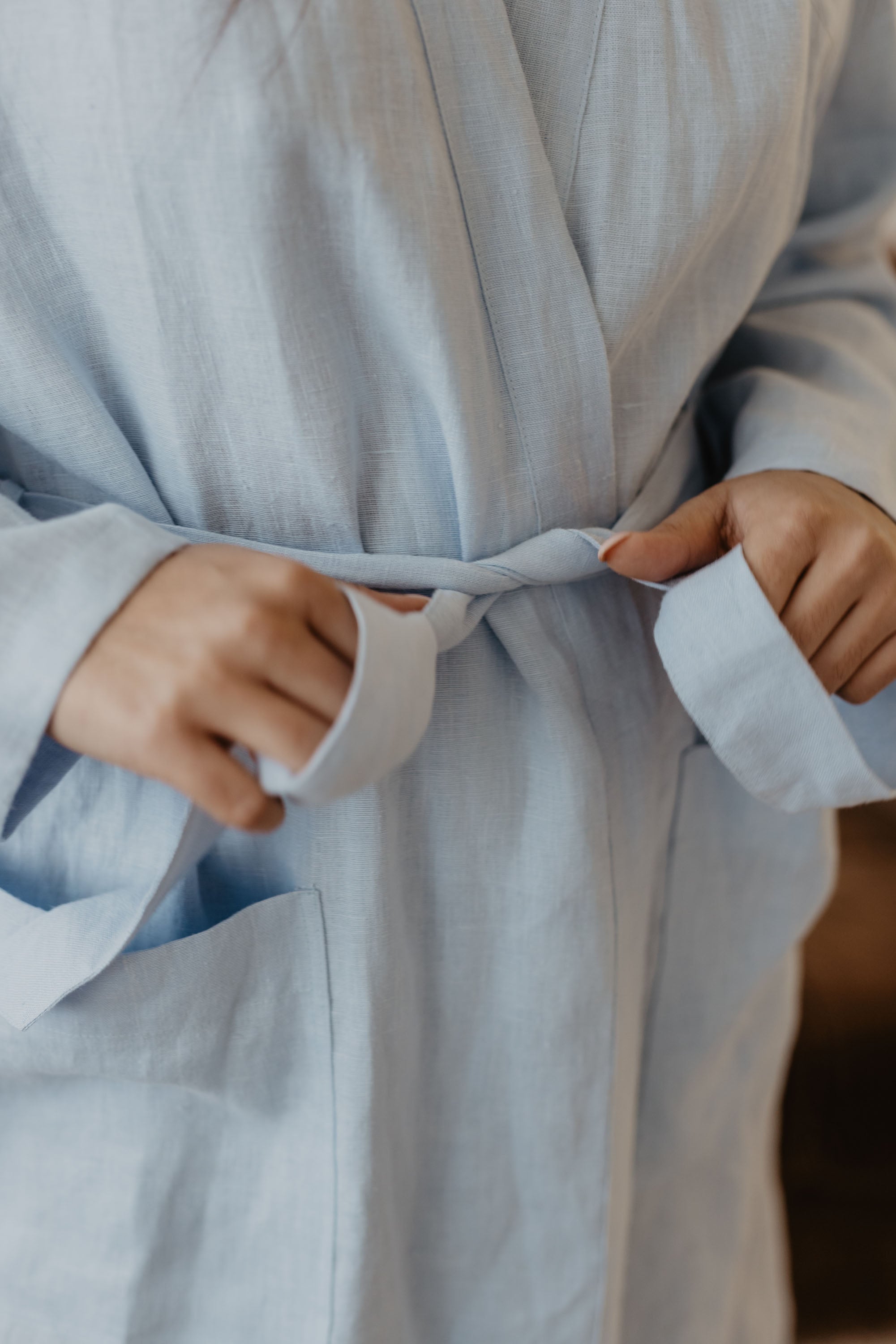 Laumė linen Loungewear DELČIA peignoir bleu ciel en lin