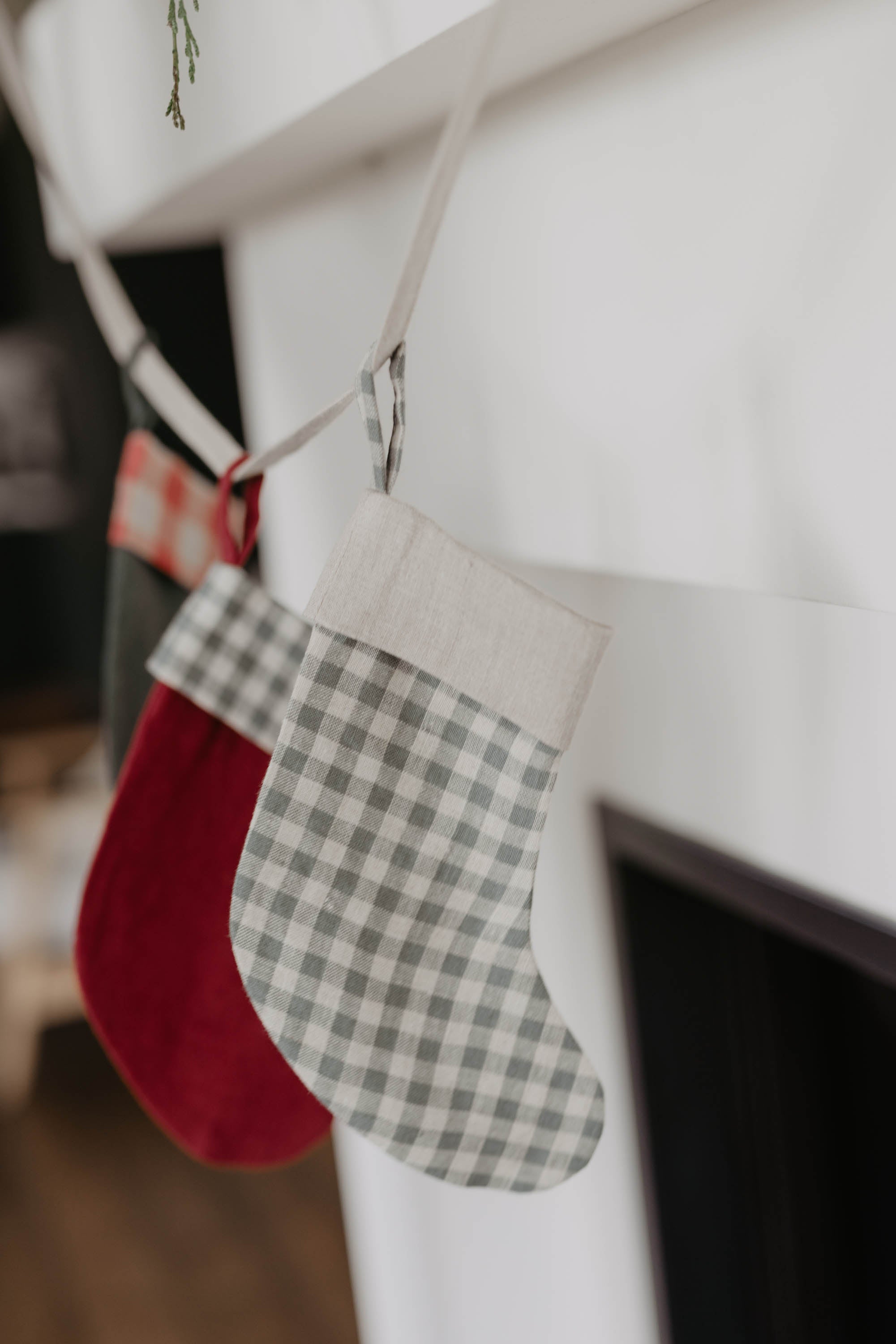 Laumė linen Christmas Linen guirlande de chaussettes de Noël Evergreen Joy lin