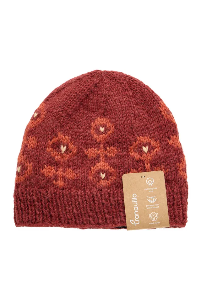 Sourire Multicolore Bonnet jacquard en laine doublure polaire bonnet orange