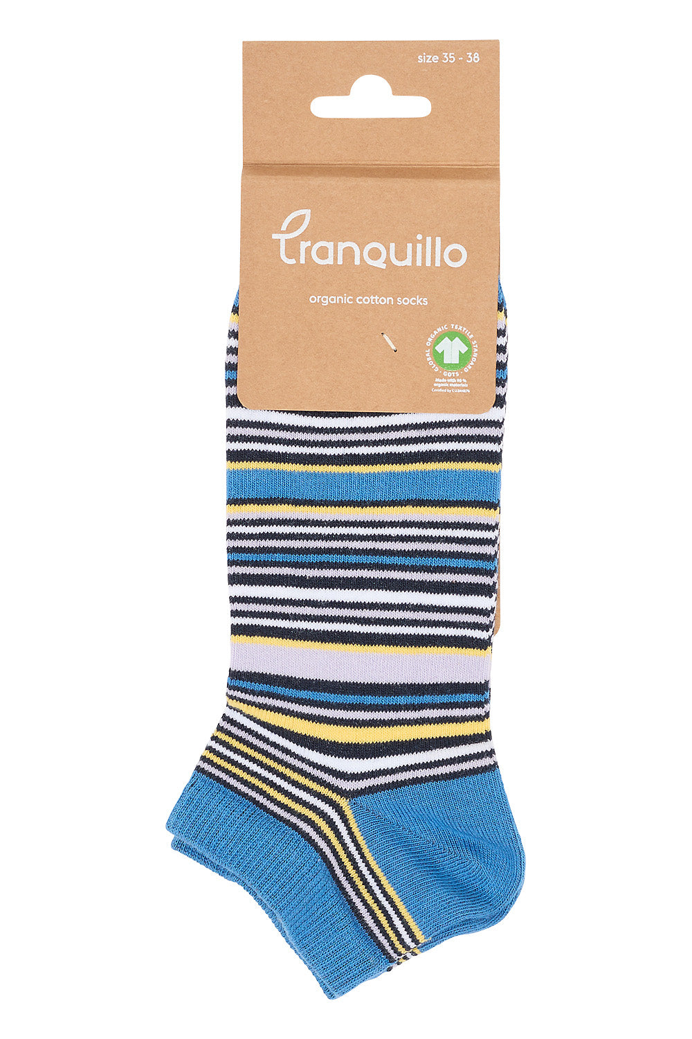 Sourire Multicolore Chaussettes femme Socquettes rayures bleues en coton bio taille 35-38