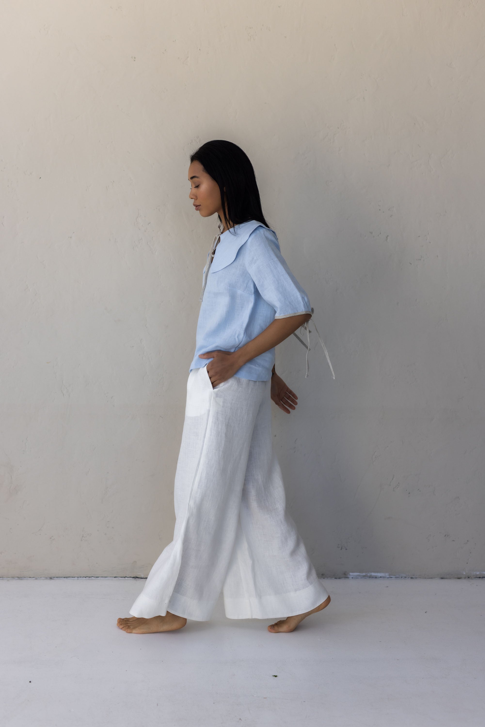Laumė linen Linen Bottoms Hazel pantalon en lin blanc crème