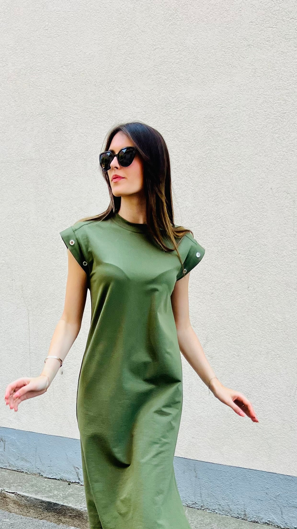 PANTRUCHE Robes Robe longue LOU kaki en coton à œillets