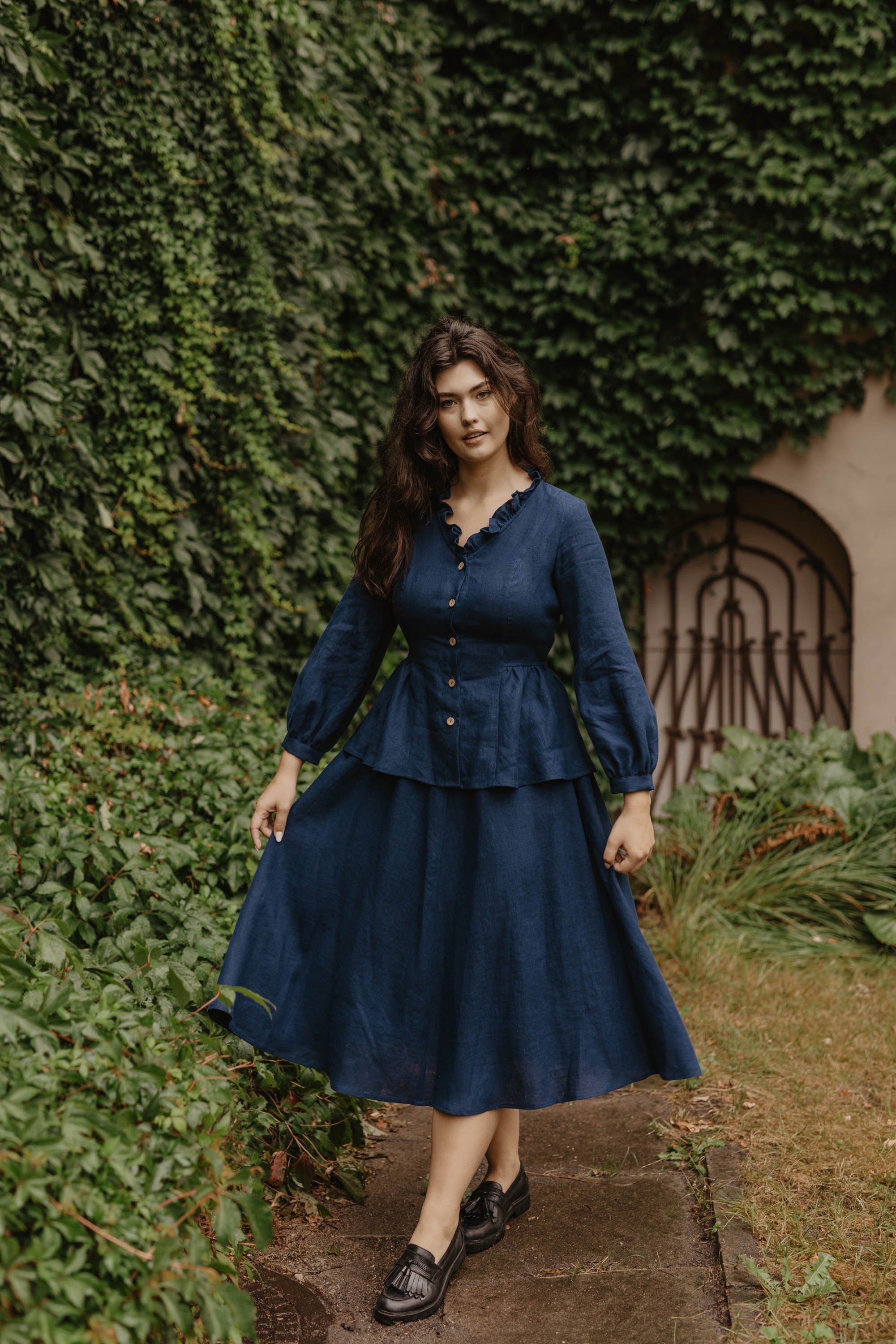 Laumė linen Linen Bottoms Juliette jupe en lin vert forêt taille élastique