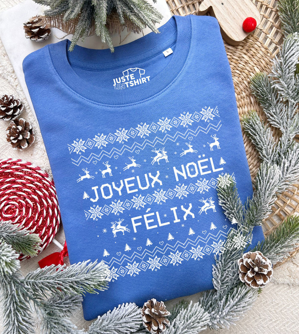Juste Un T-shirt Sweats Imprimés Joyeux Noël Félix sweat bleu ciel