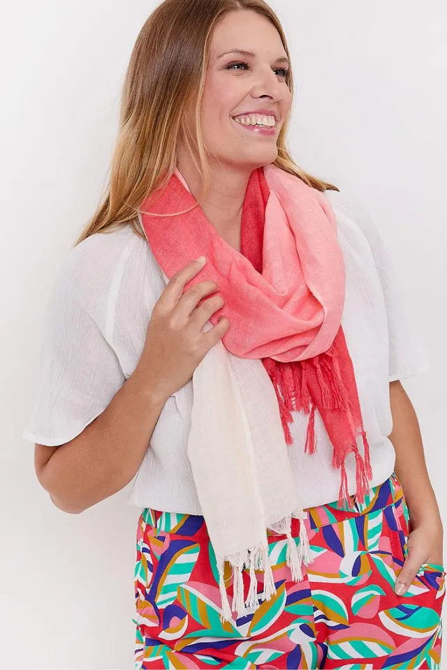 Sourire Multicolore Foulards et Echarpes Foulard Hugo tie and dye en lin rose orange turquoise