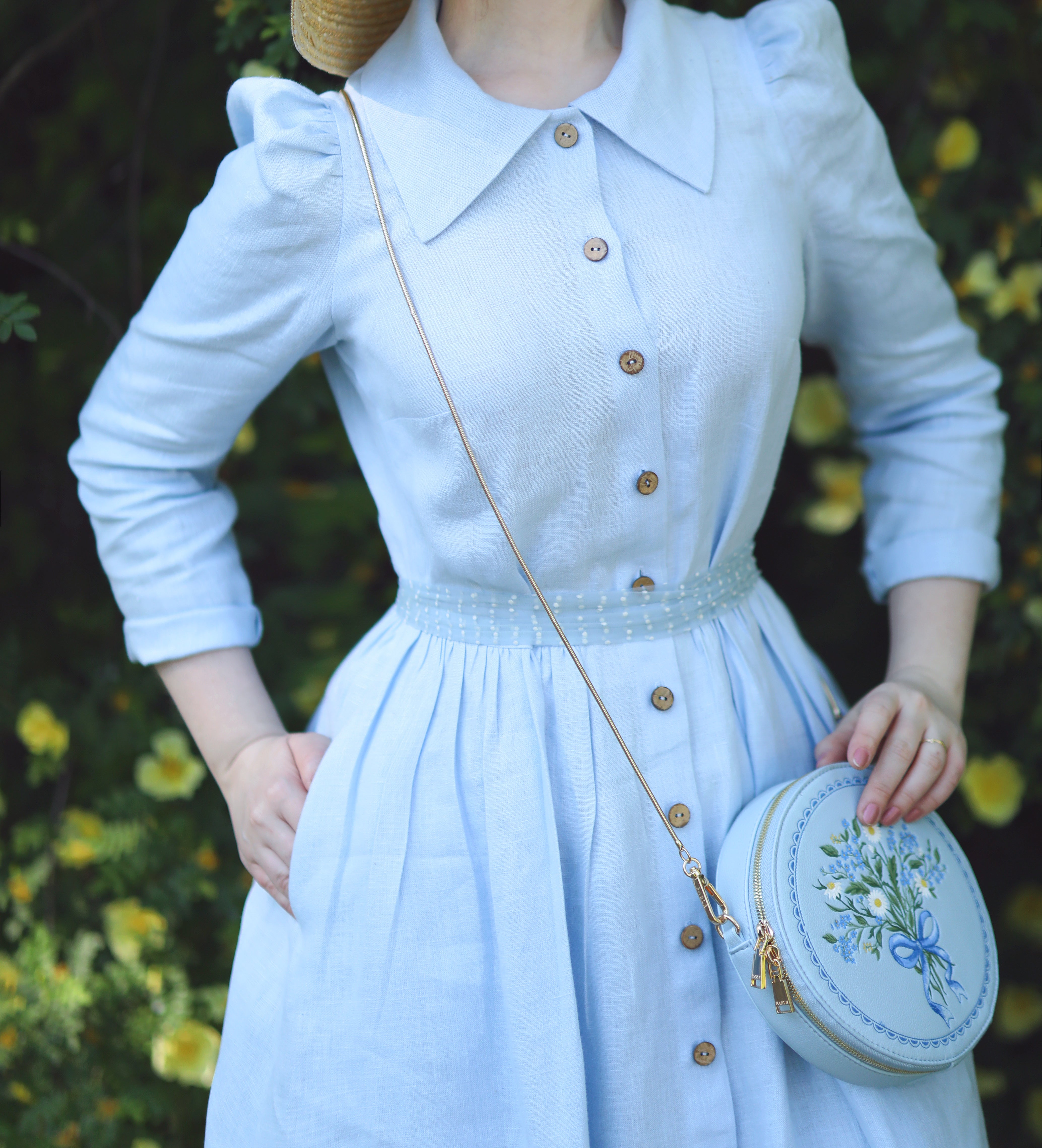 Laumė linen Linen Dresses Gužė mama robe en lin bleu profond S