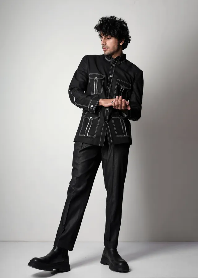 COUNTRYMADE Jackets Dots Safari Jacket veste safari noire en lin