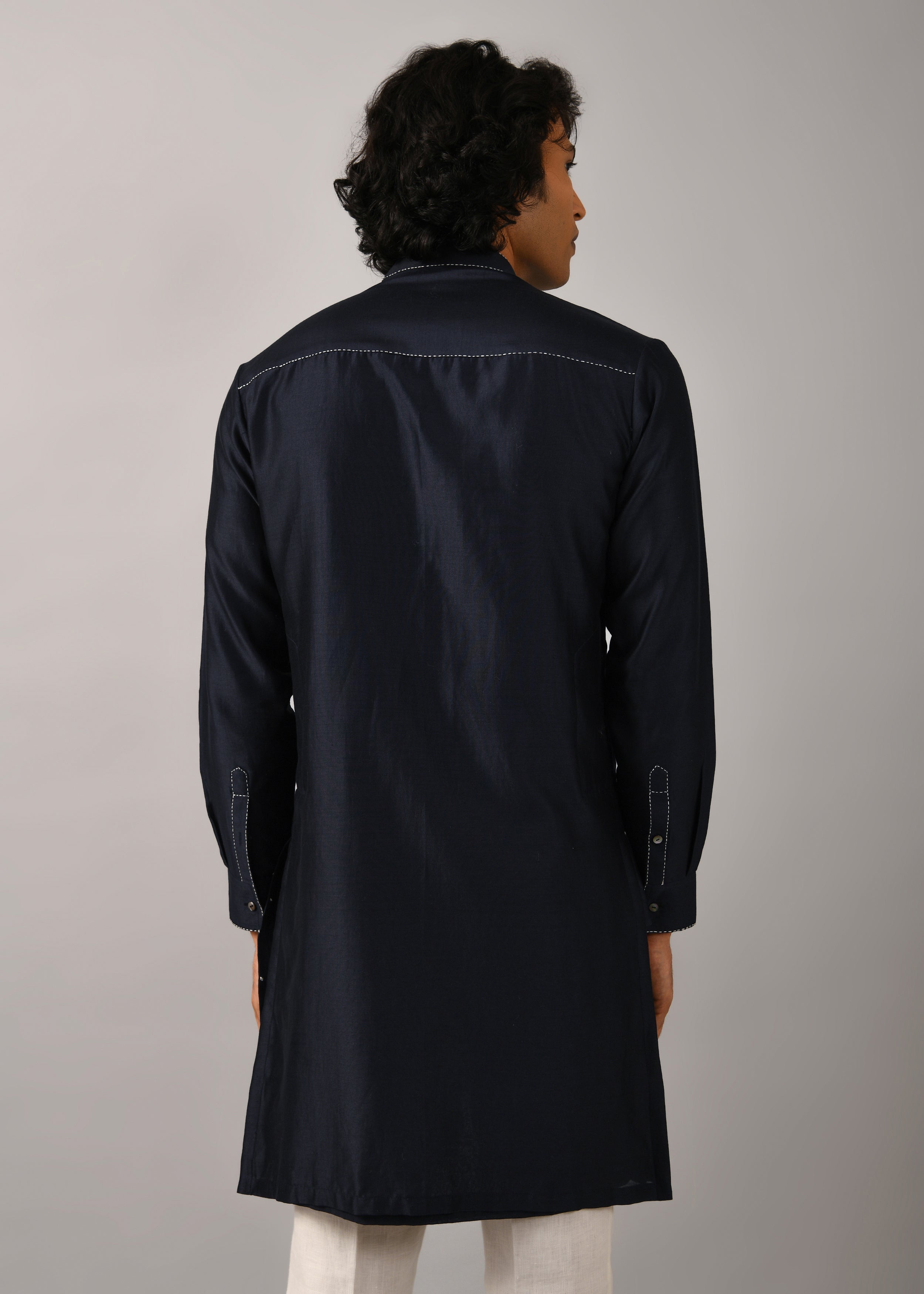 COUNTRYMADE Kurtas Night Sky Front Open Embroidered Kurta bleu marine