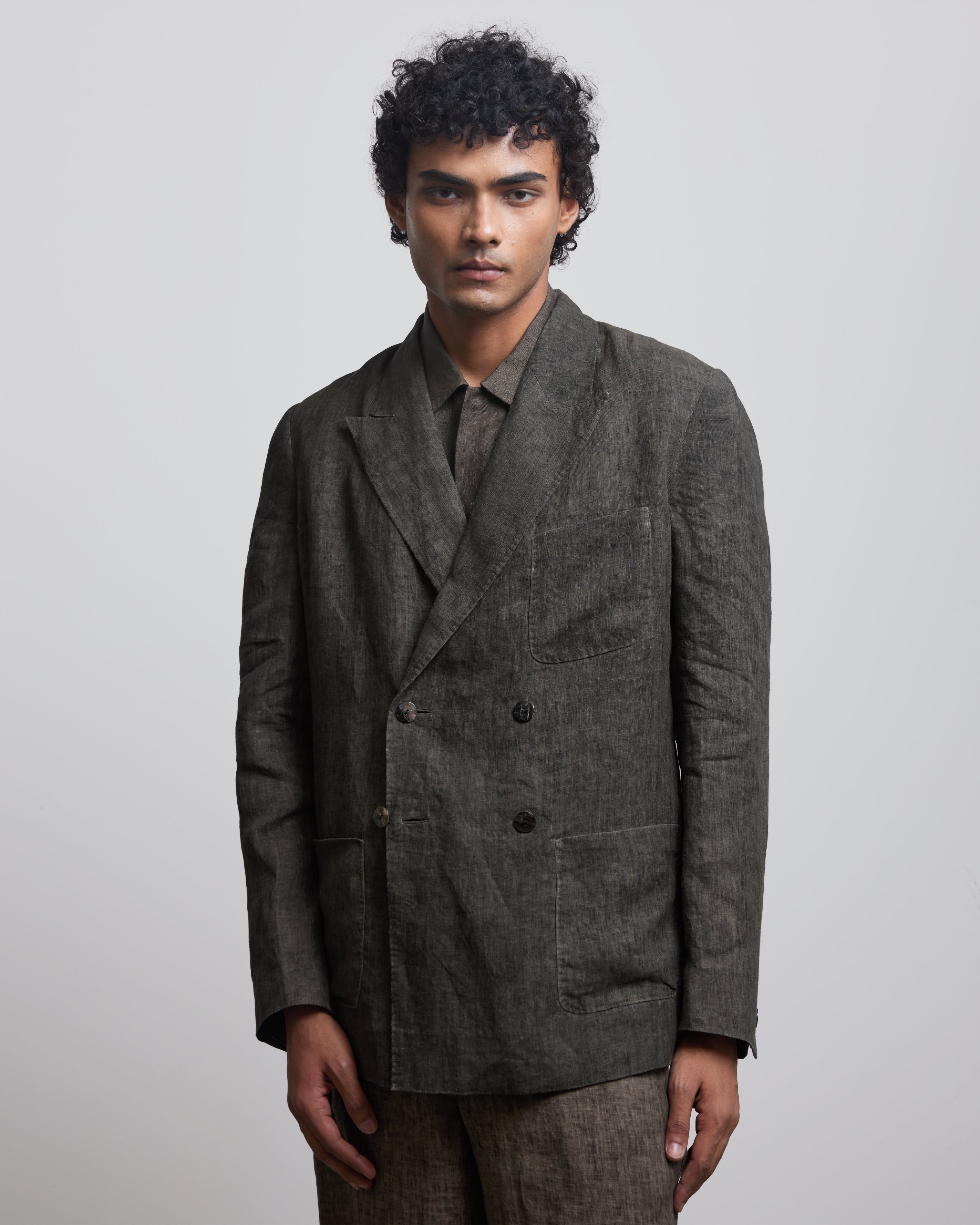 COUNTRYMADE Jackets STONE OLIVE DOUBLE BREASTED BLAZER blazer en lin olive