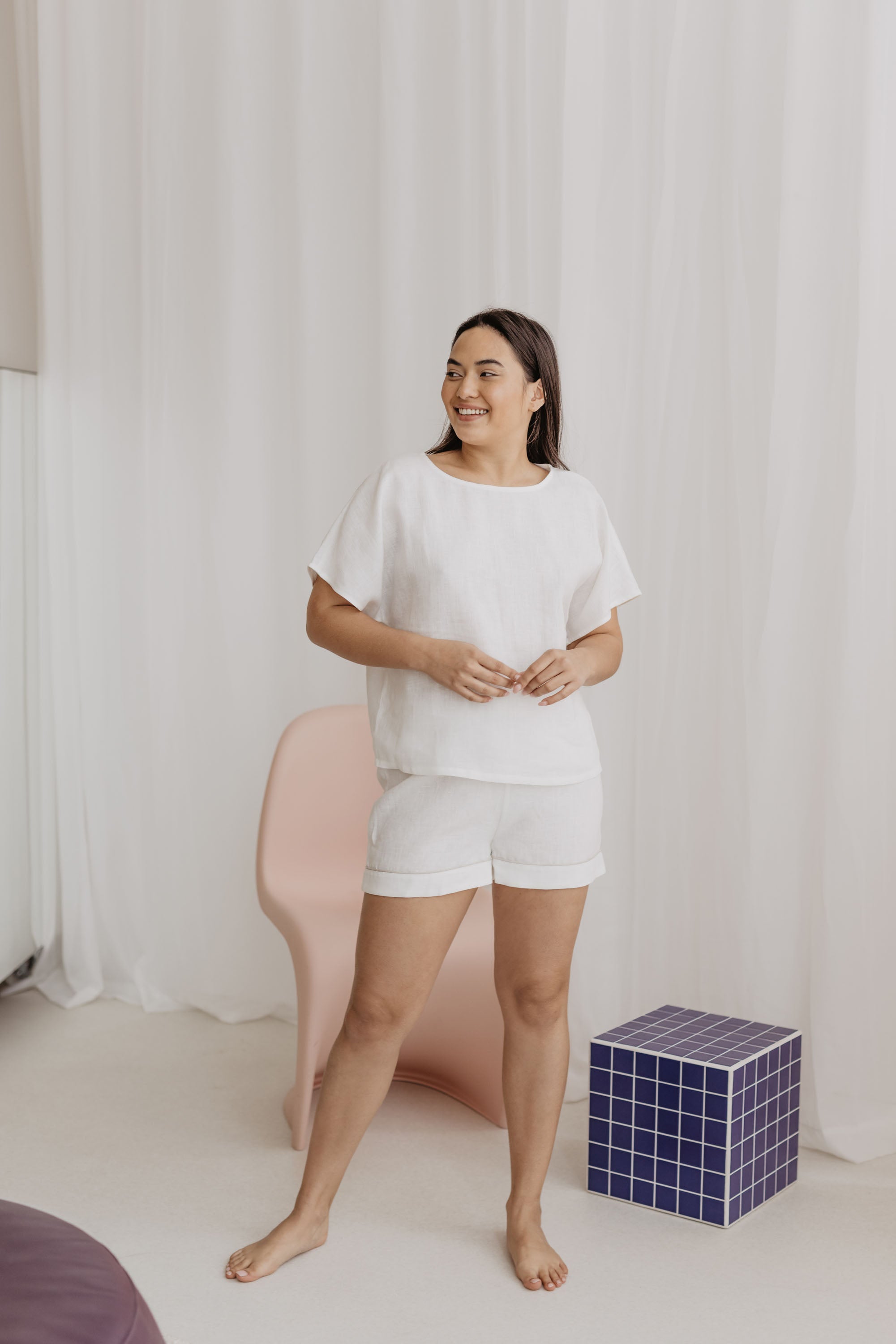 Laumė linen Loungewear JAUNATIS pyjama en lin blanc crème