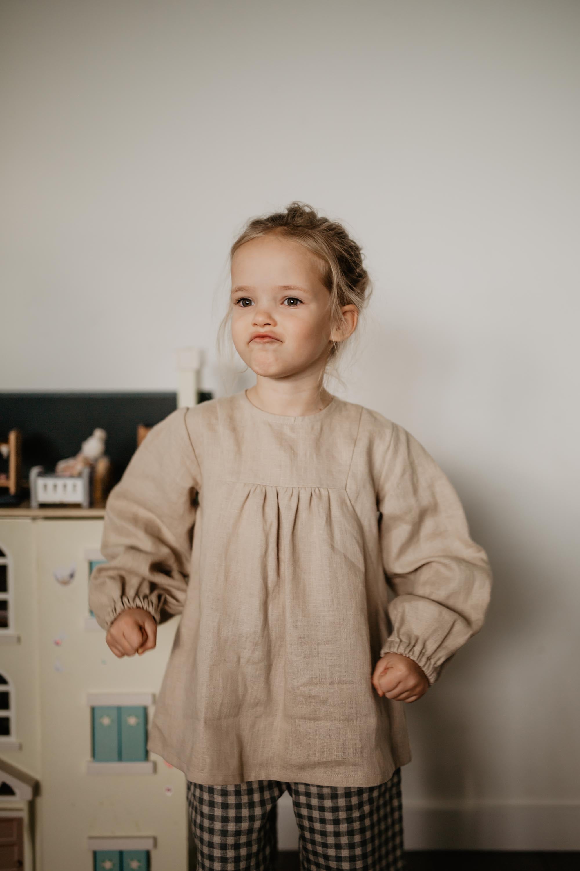 Laumė linen Kids Clothing AITVARAS blouse enfant en lin bleu profond