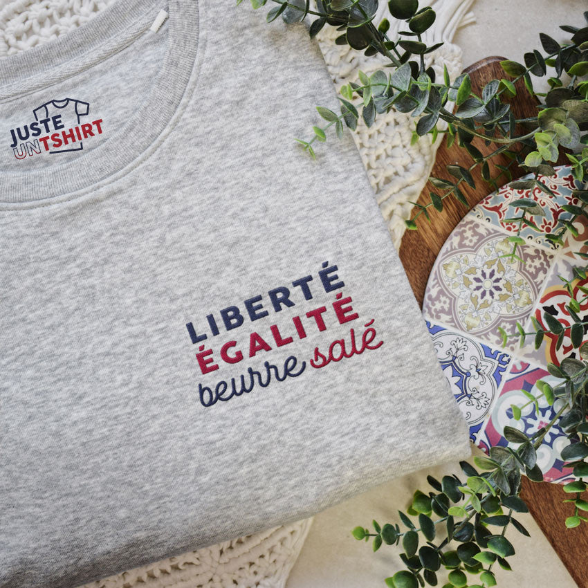 Juste Un T-shirt Sweats Brodés Beurre salé sweat brodé gris chiné