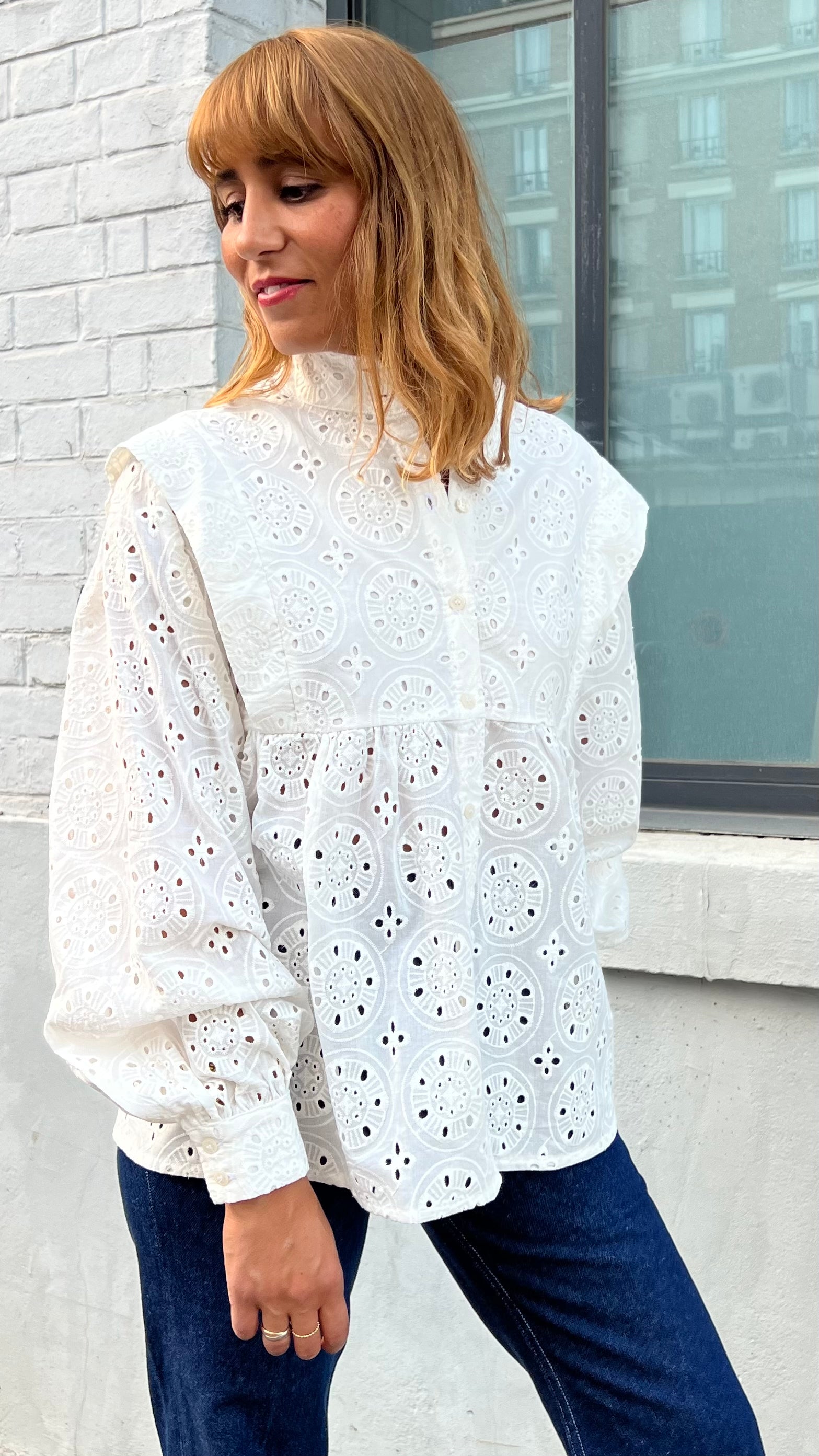 PANTRUCHE Chemises Blouse NINA broderie anglaise blanc en coton