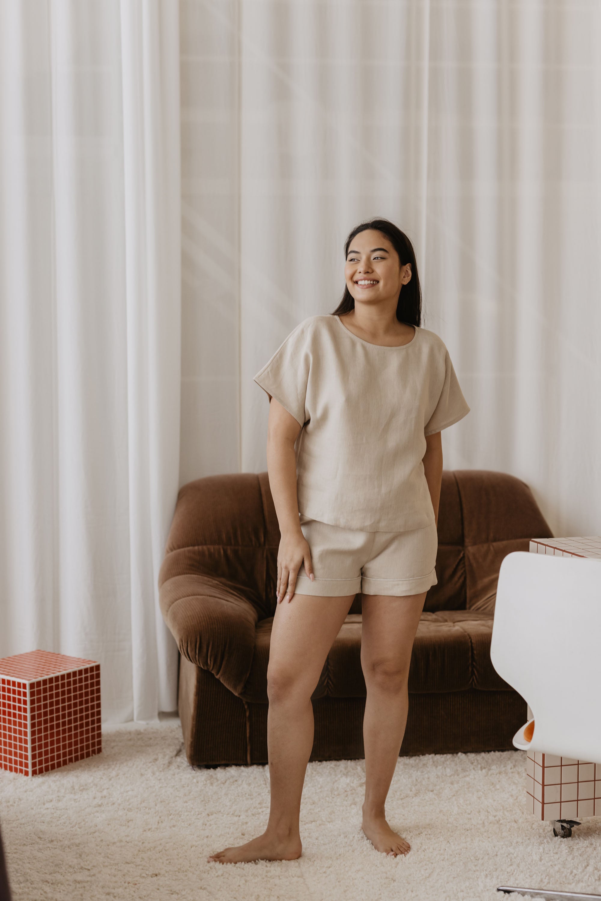 Laumė linen Loungewear JAUNATIS pyjama en lin blanc crème