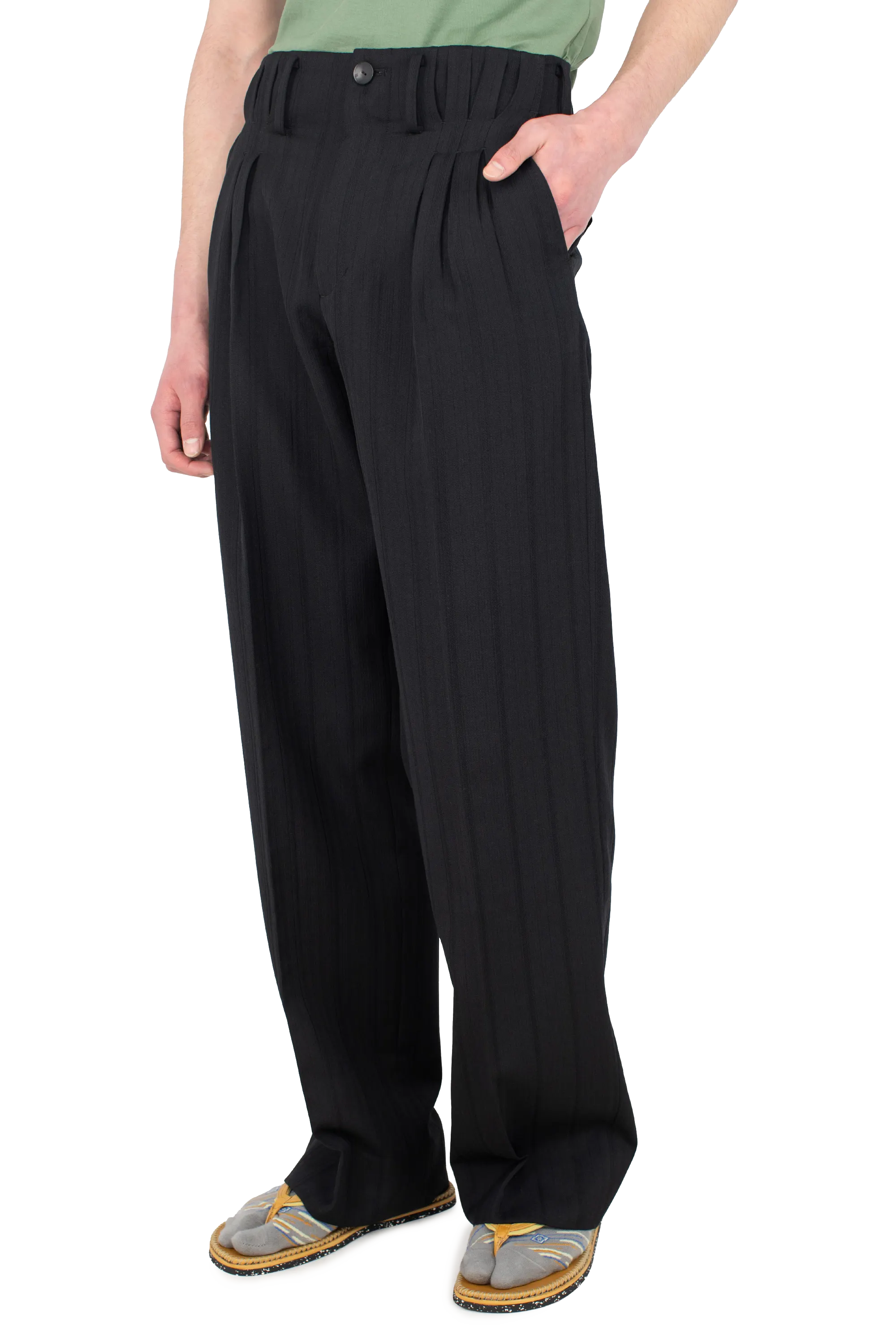 Kiko Kostadinov Bottoms TARHOS Pleated Trousers pantalon noir en laine texturée