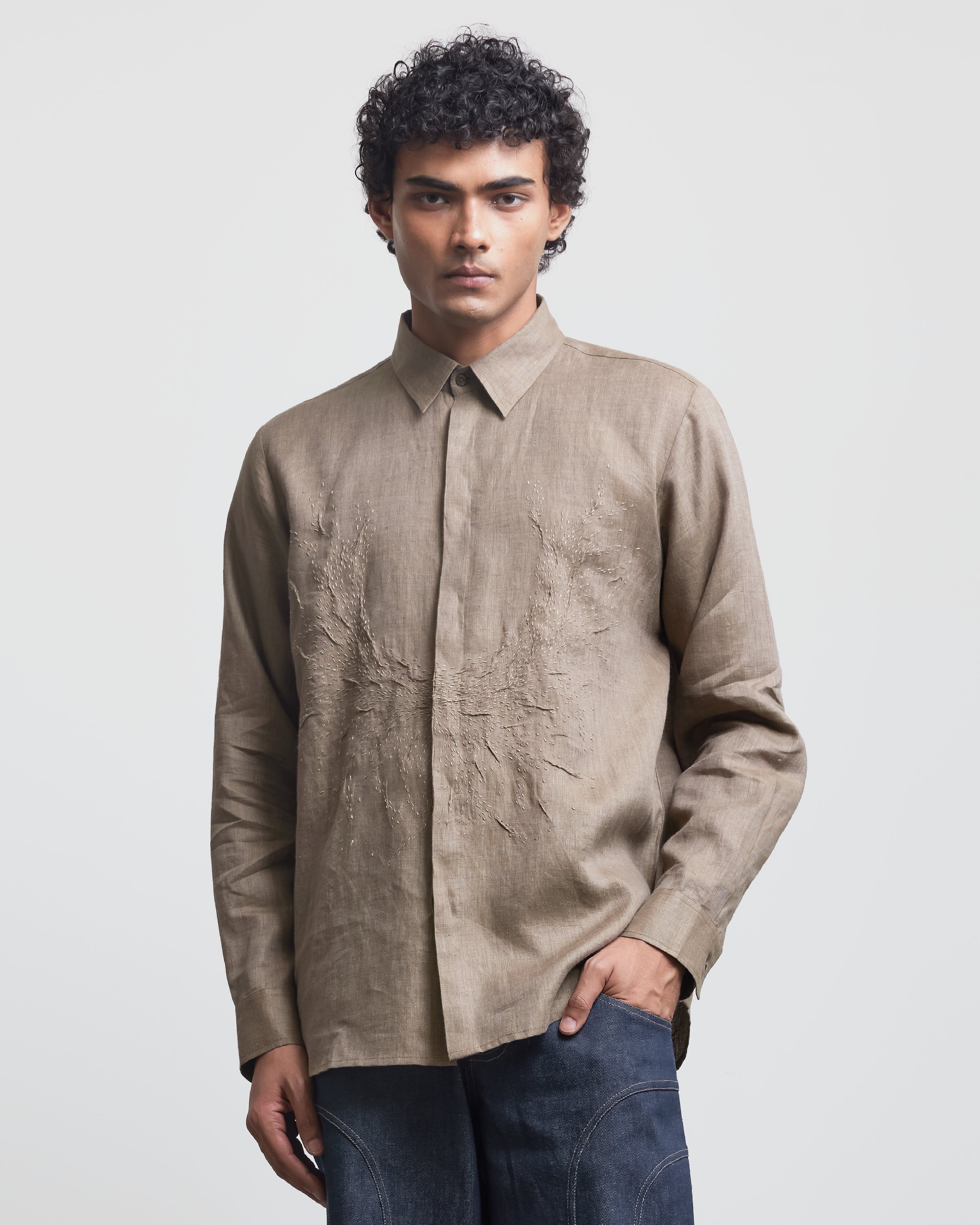 COUNTRYMADE Shirts Beige Wreath chemise beige en lin brodée