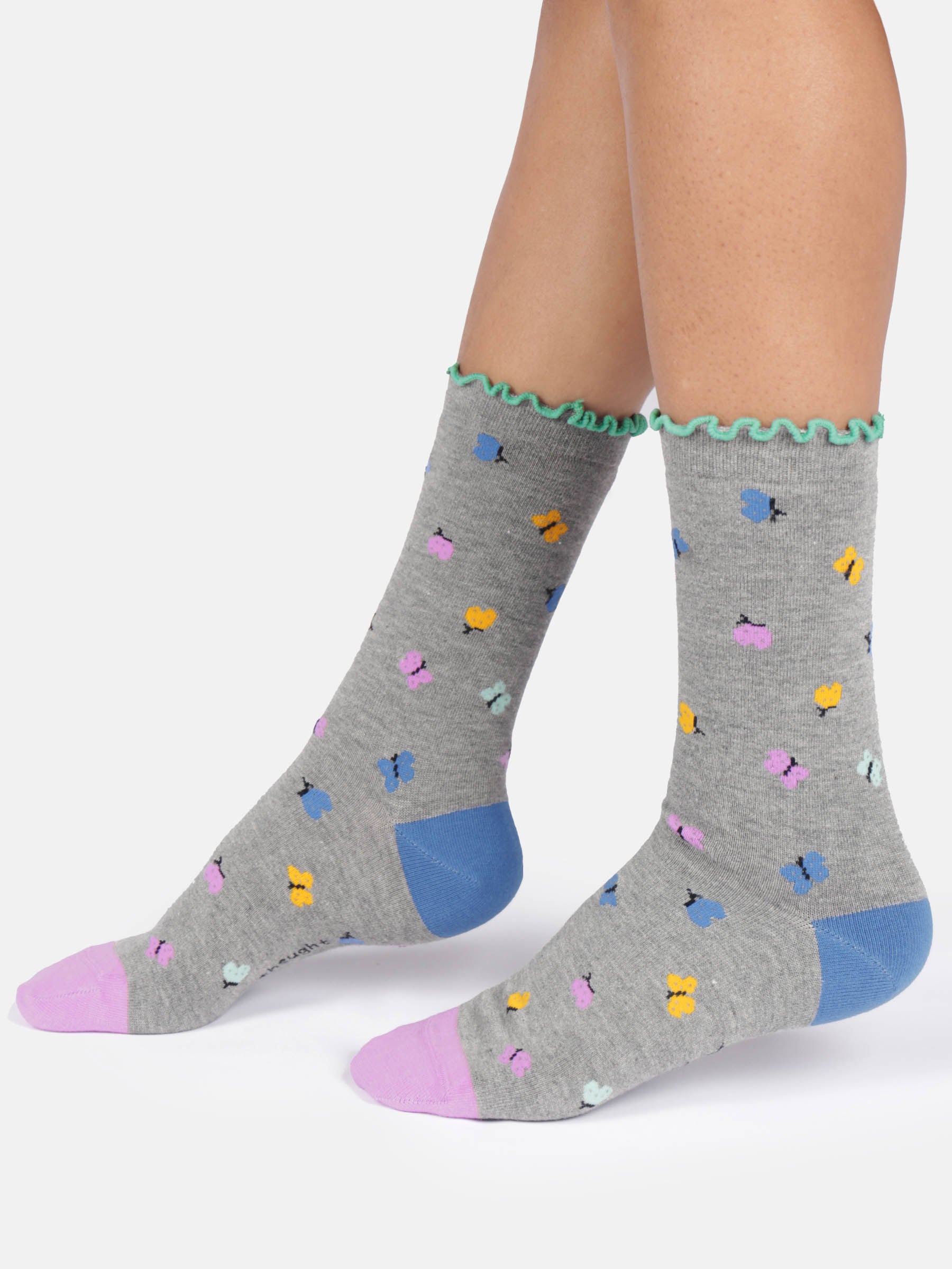 Sourire Multicolore Chaussettes papillons en bambou chaussettes grises 36-40