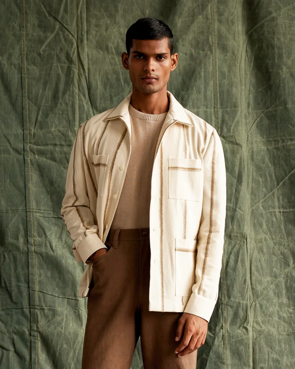 COUNTRYMADE Shirts Barbed Line Overshirt surchemise en coton bio brodé