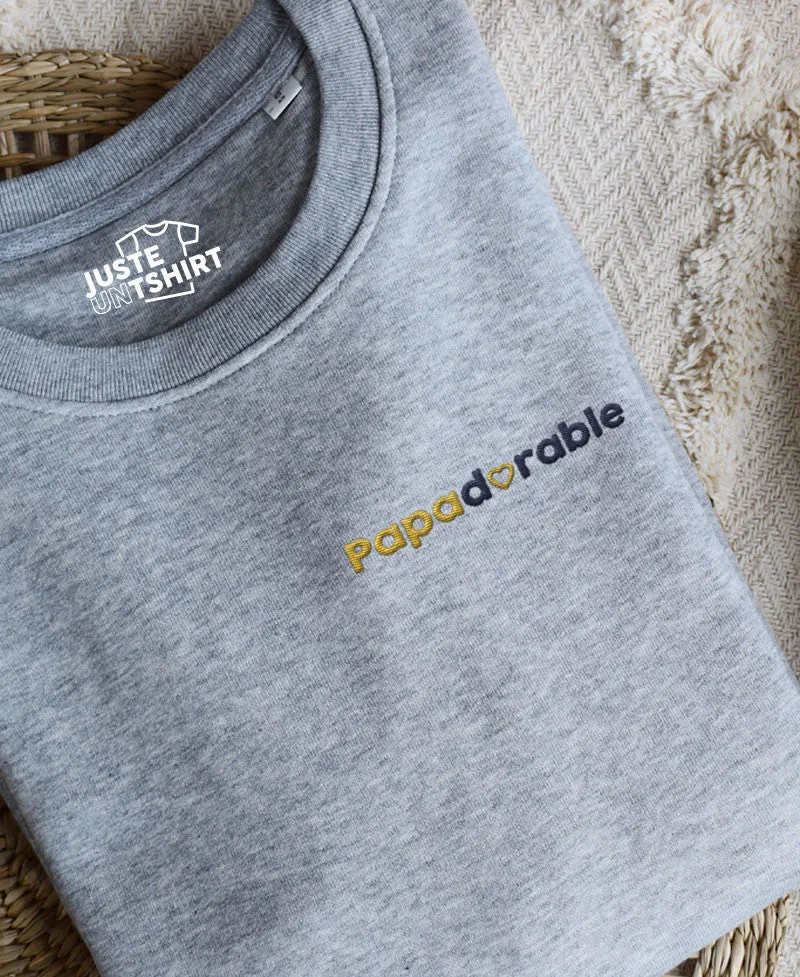 Juste Un T-shirt Sweats Brodés Sweat brodé Papadorable sweat gris chiné