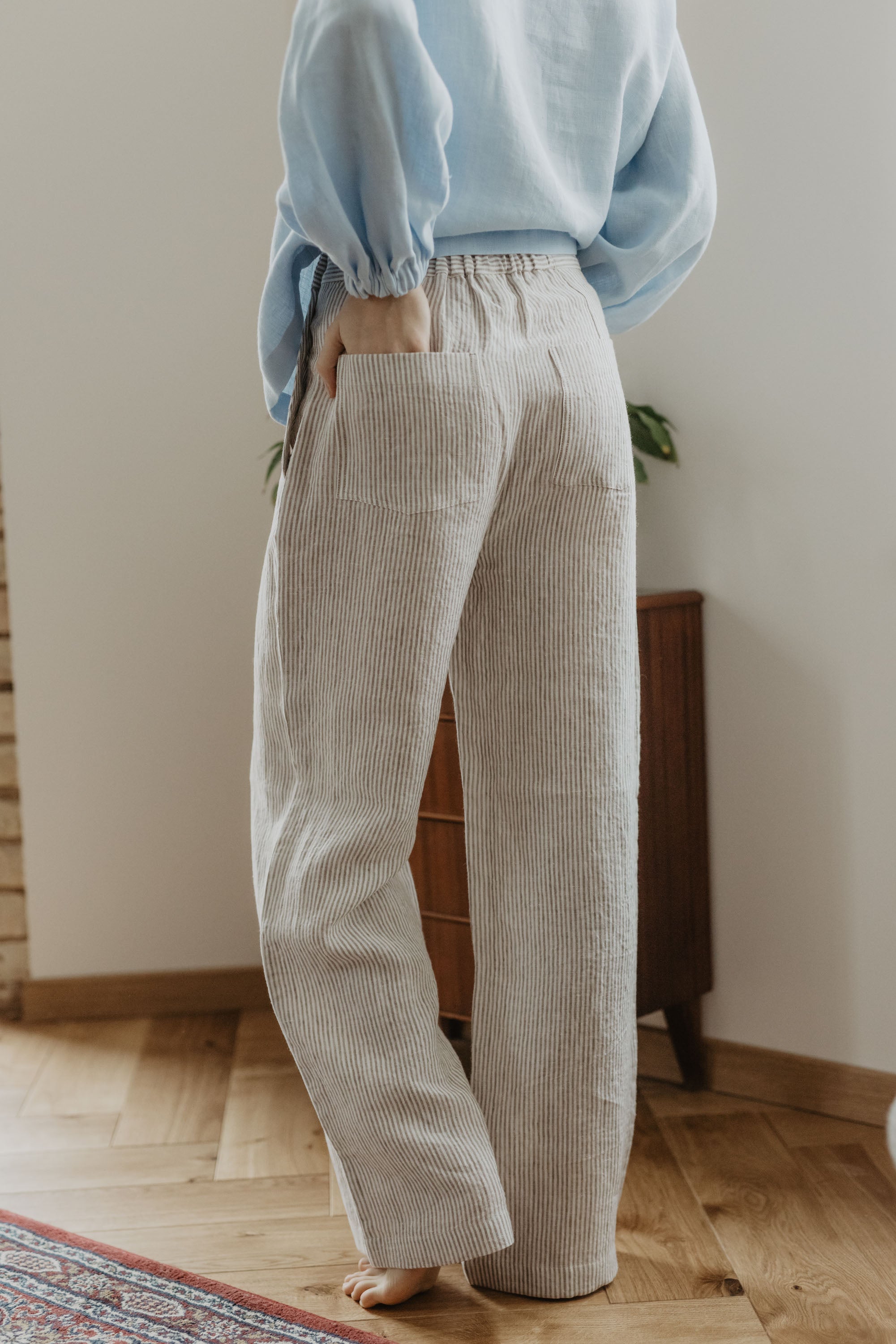 Laumė linen Linen Bottoms Klaipeda pantalon en lin beige à rayures