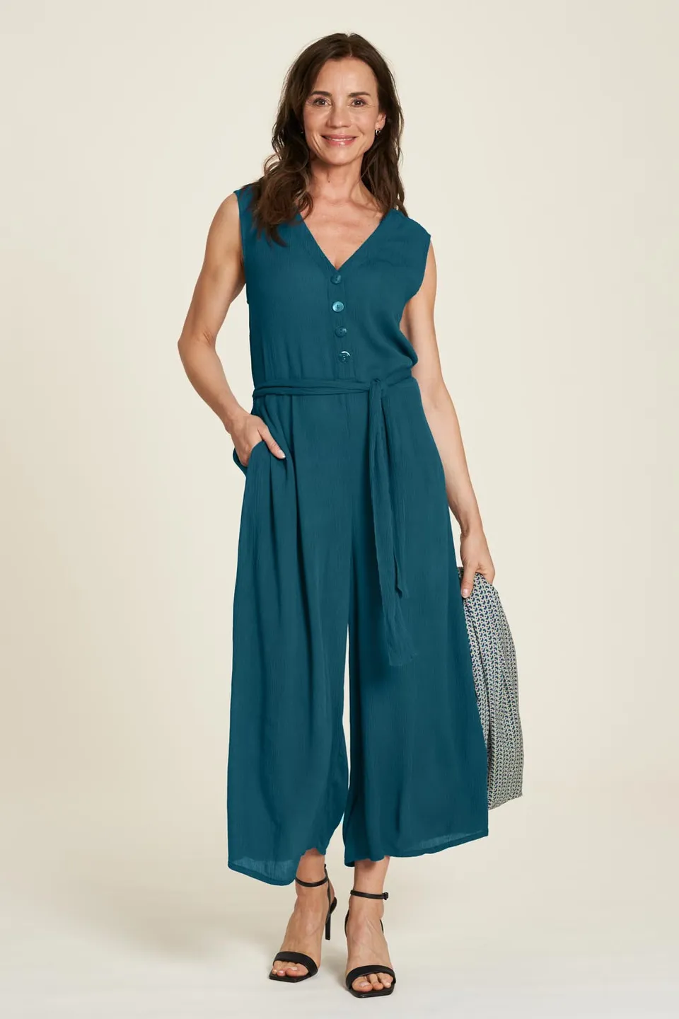 Tranquillo Robes Combinaison unie bleue en Ecovero pantalon large été