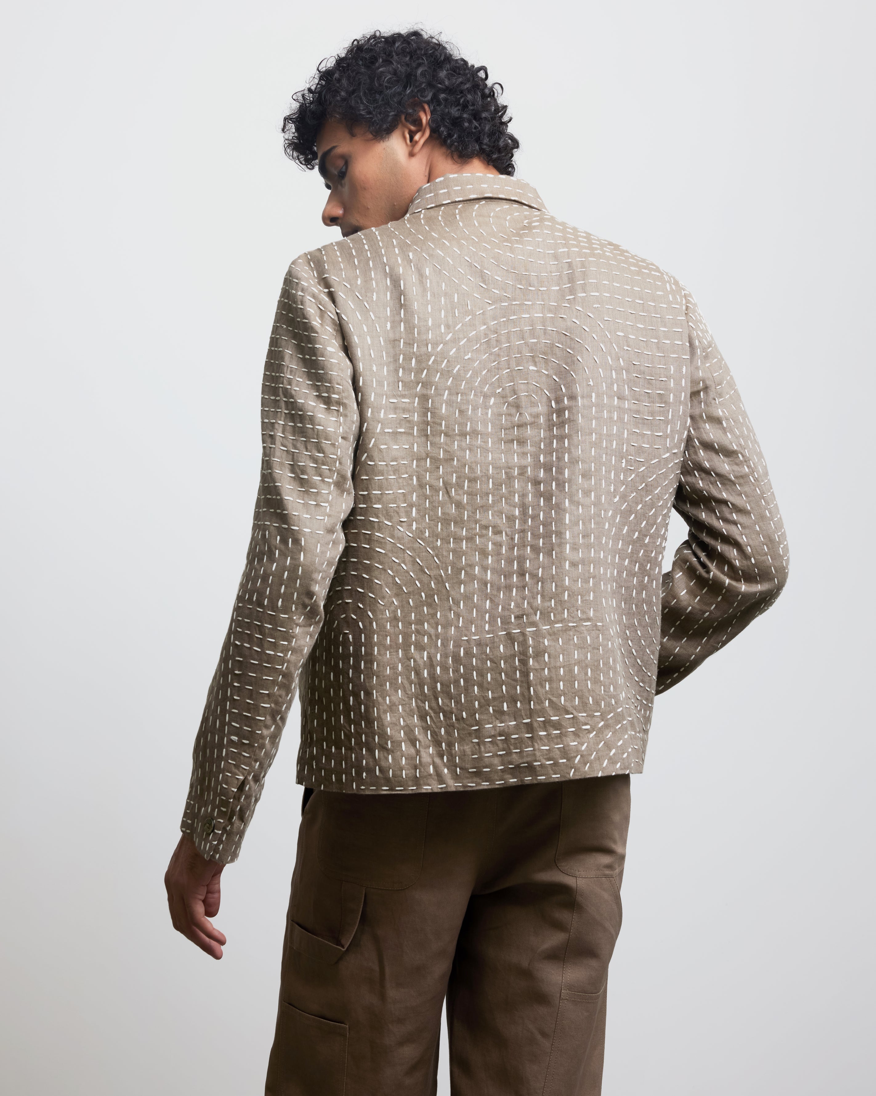 COUNTRYMADE Jackets BAUHAUS KANTHA BEIGE JACKET veste beige en lin brodé