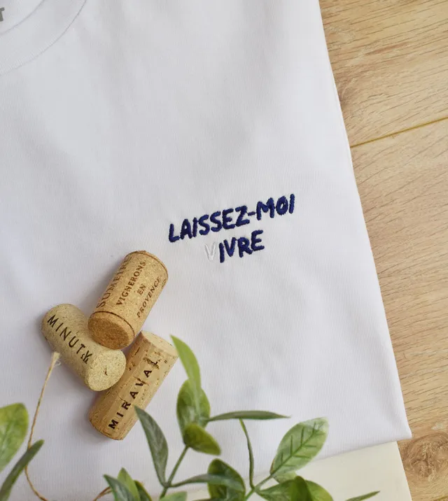Juste Un T-shirt T-shirts Brodés Laissez Moi Vivre t-shirt brodé blanc coton bio