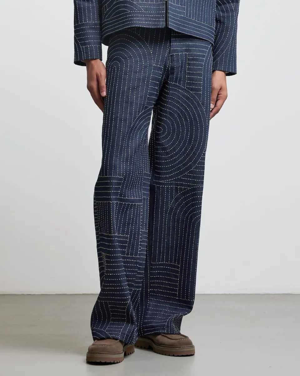 COUNTRYMADE Trousers BAUHAUS KANTHA DENIM PANTS pantalon brodé selvedge