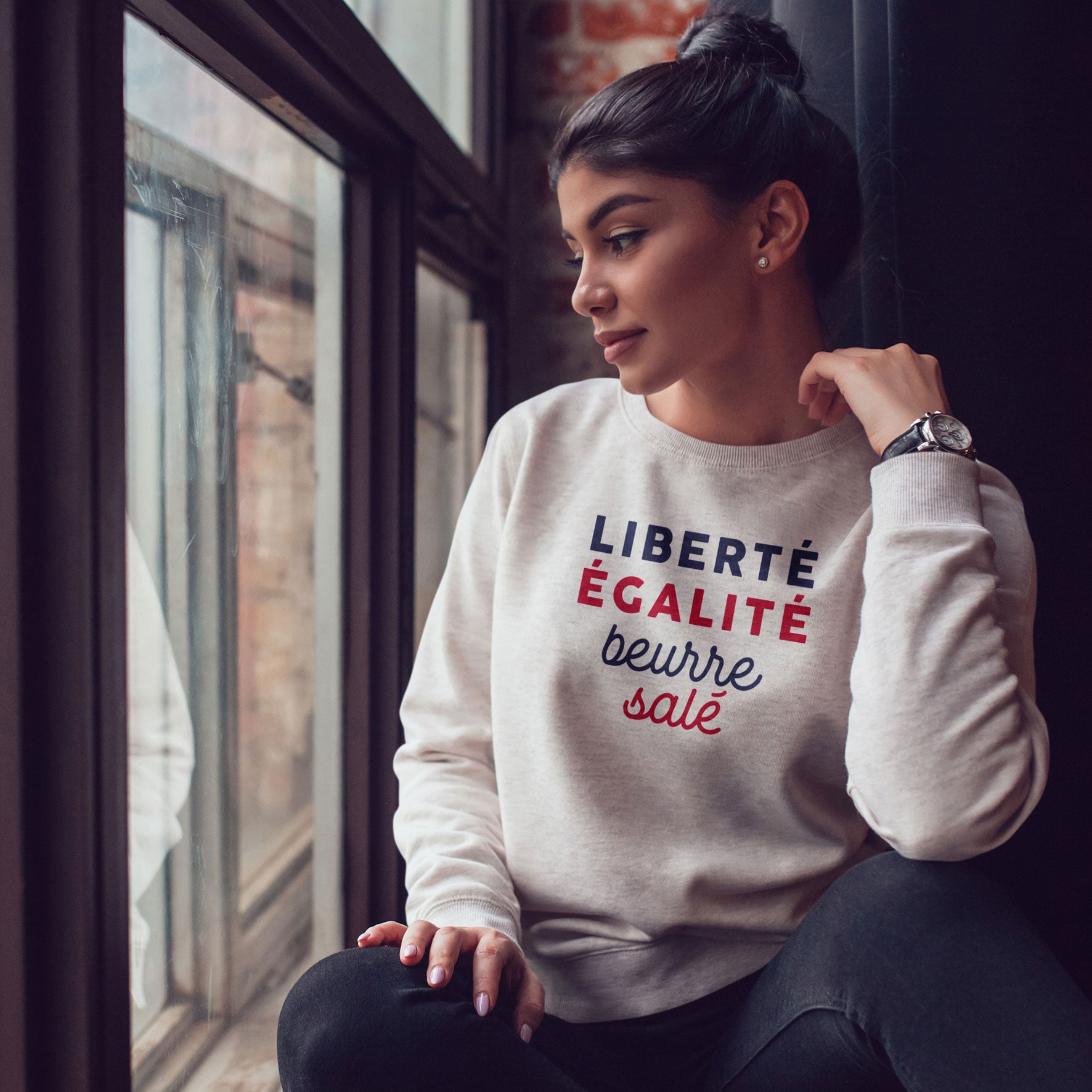 Juste Un T-shirt Sweats Imprimés Beurre salé sweat femme gris chiné