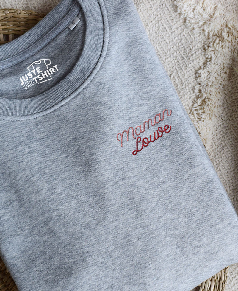 Juste Un T-shirt Sweats Brodés Sweat brodé - Maman louve, gris chiné