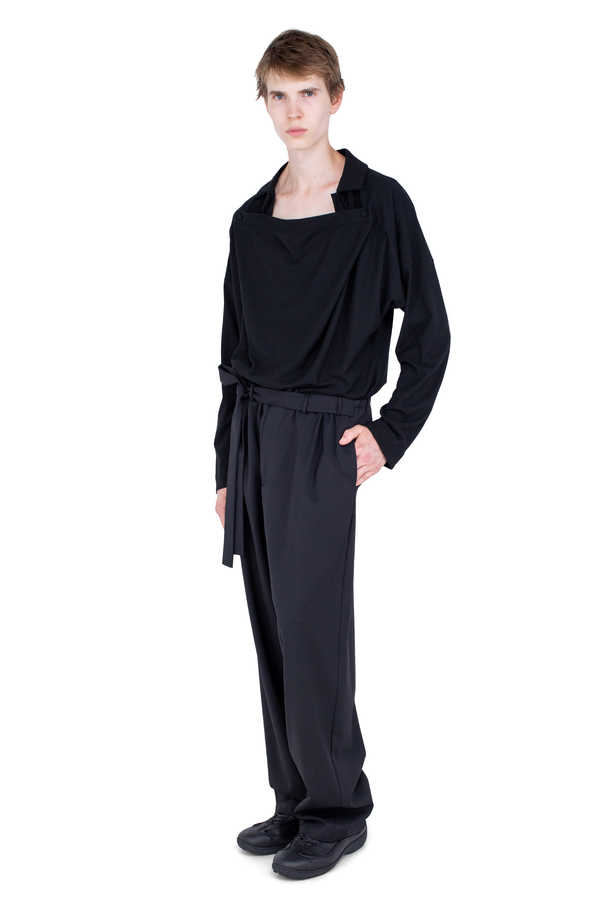 Kiko Kostadinov Bottoms LAAN Gathered Trousers pantalon Crow Black en laine légère