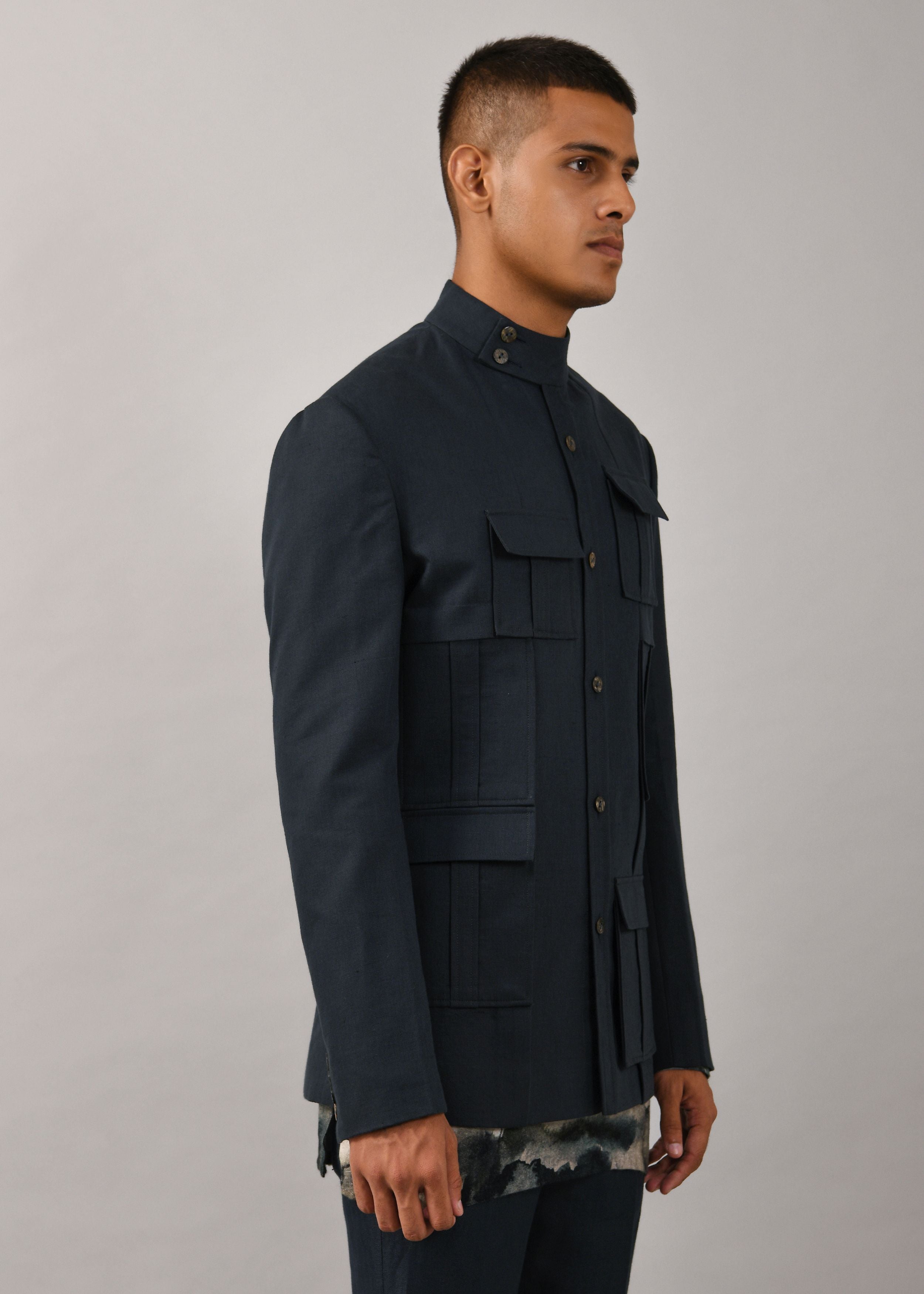 COUNTRYMADE Nehru Jackets Memoir Bandhgala veste en lin bleu sarcelle