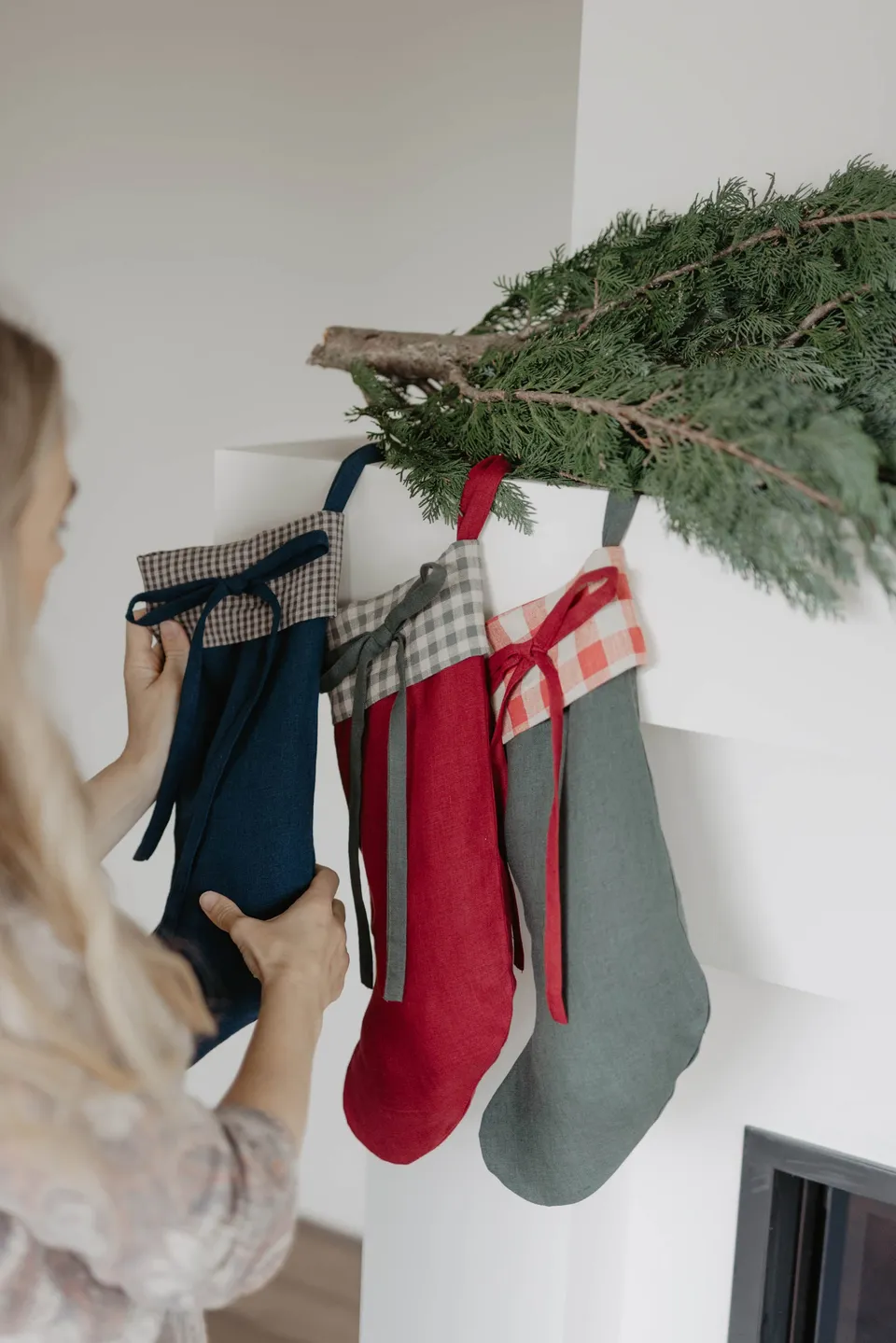 Laumė linen Christmas Linen chaussette de Noël verte, nœud