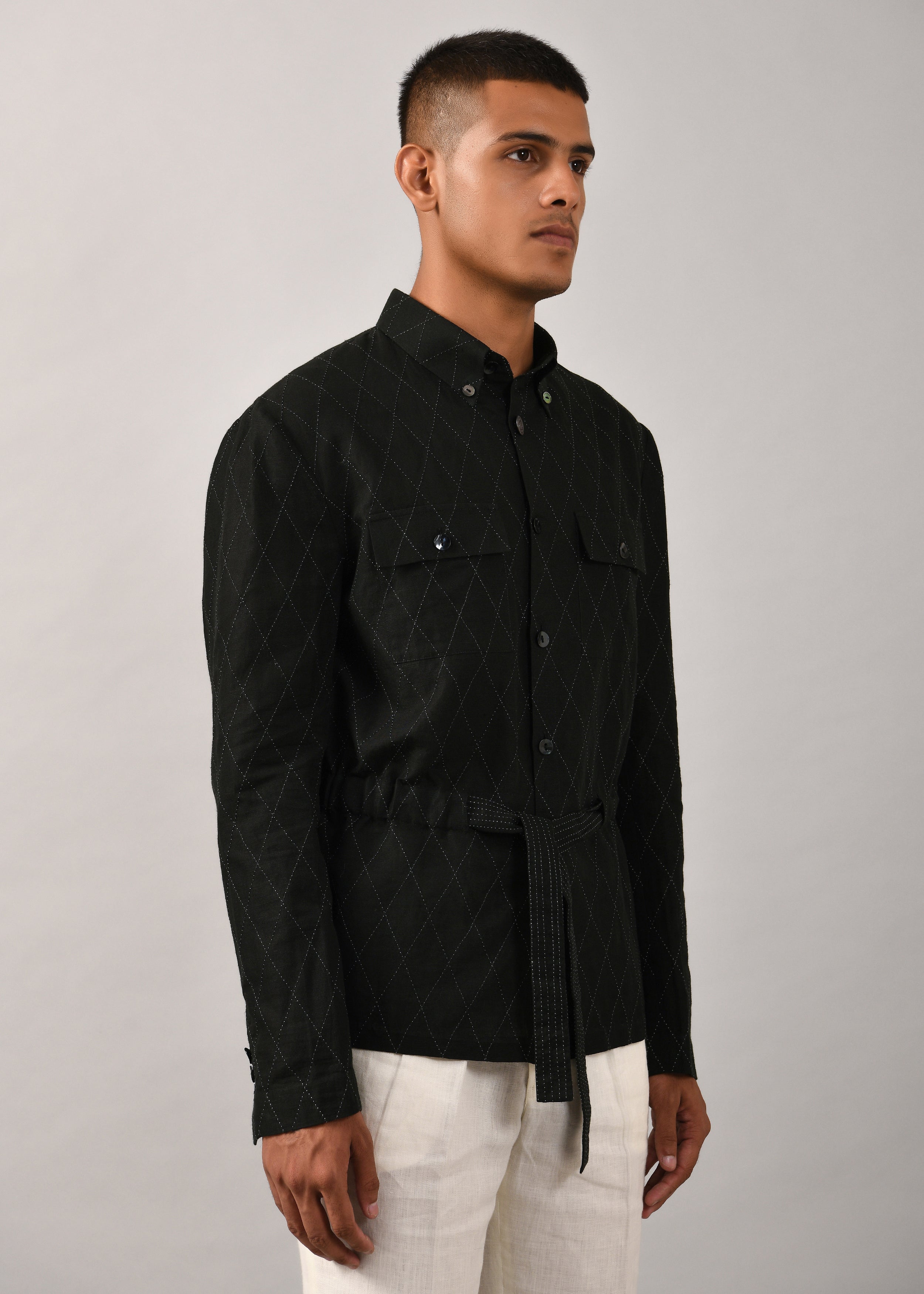 COUNTRYMADE Shirts Diamond Drawstring Shacket shacket noir en lin coton