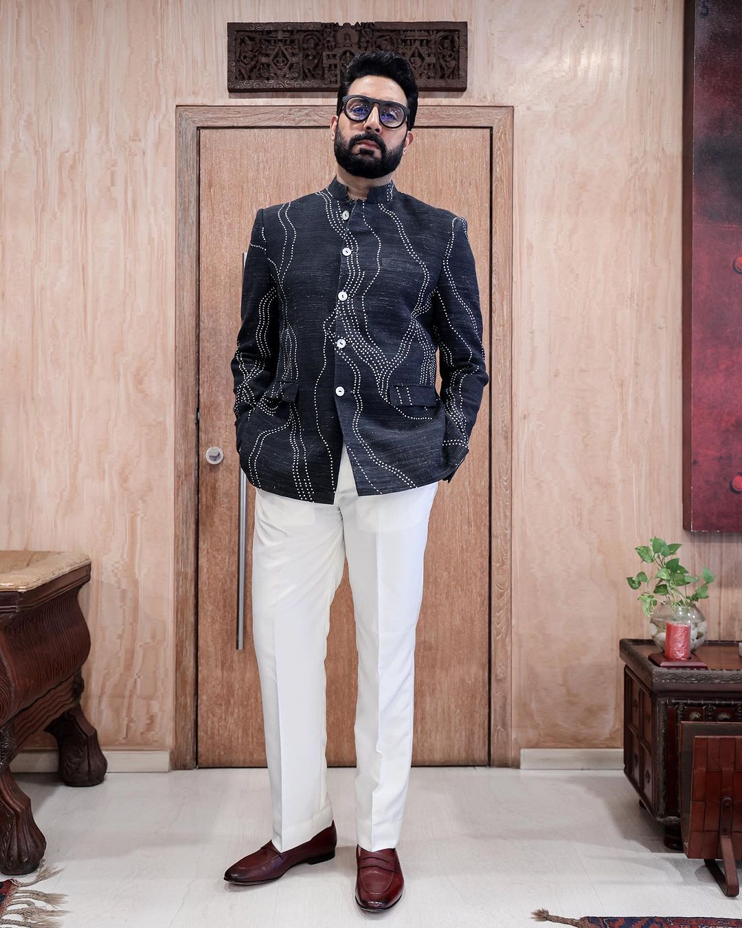 COUNTRYMADE Nehru Jackets Constellation Handloom Bandhgala Jacket veste noire imprimée