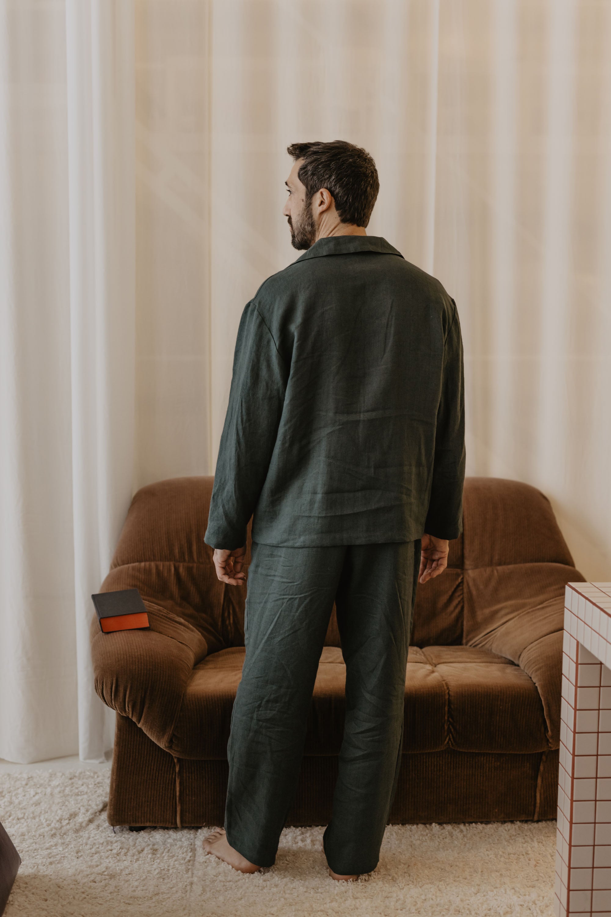 Laumė linen Loungewear PERKŪNAS pyjama homme vert forêt lin