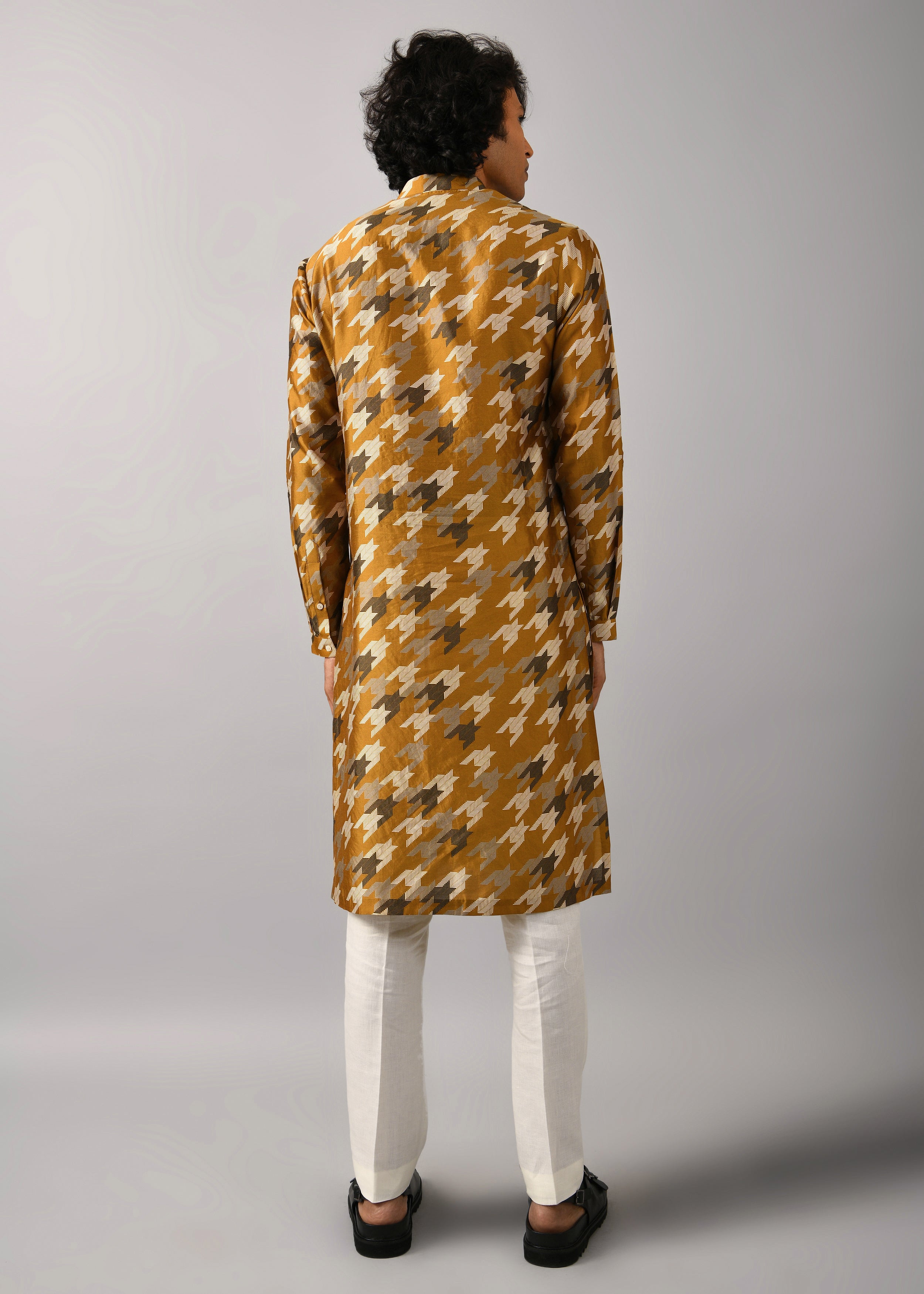 COUNTRYMADE Kurtas Houndstooth Silk Printed Kurta S à XXL soie moutarde