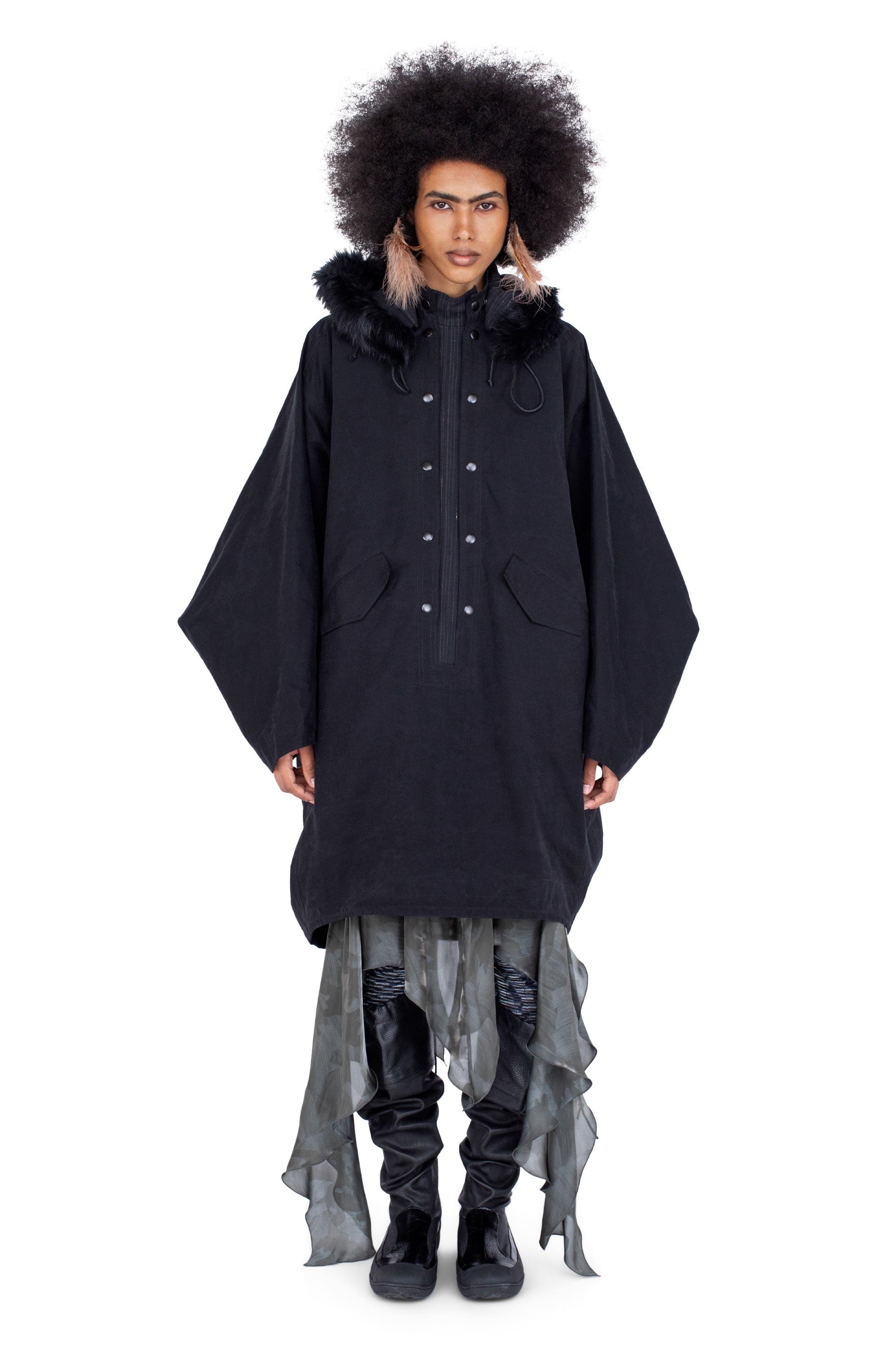 Kiko Kostadinov Outerwear BITTERN poncho Onyx Black capuche amovible