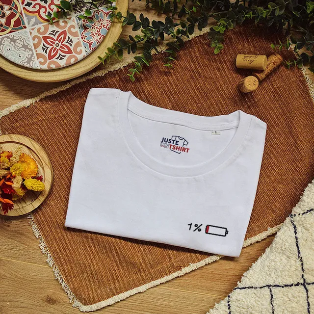 Juste Un T-shirt T-shirts Brodés Low battery t-shirt tailles et couleurs au choix humour