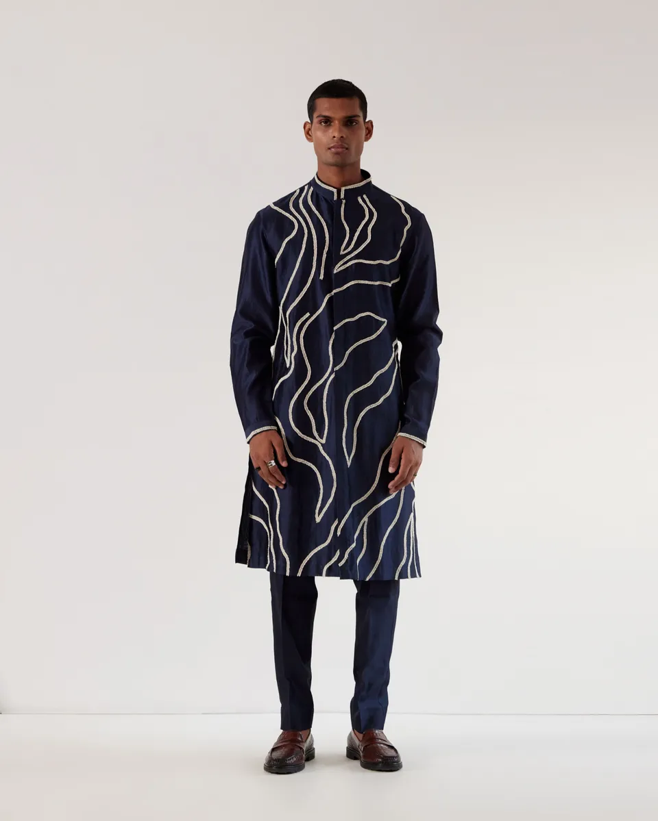COUNTRYMADE Kurtas DNA Front Open Kurta Set ensemble kurta bleu marine
