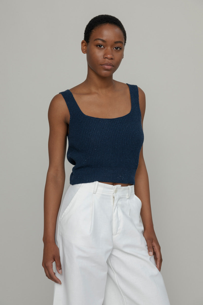 Tops Allie débardeur en maille de coton denim recyclé bleu
