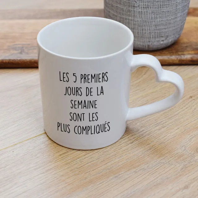 Juste Un T-shirt Mugs Les 5 premiers jours mug anse cœur humour
